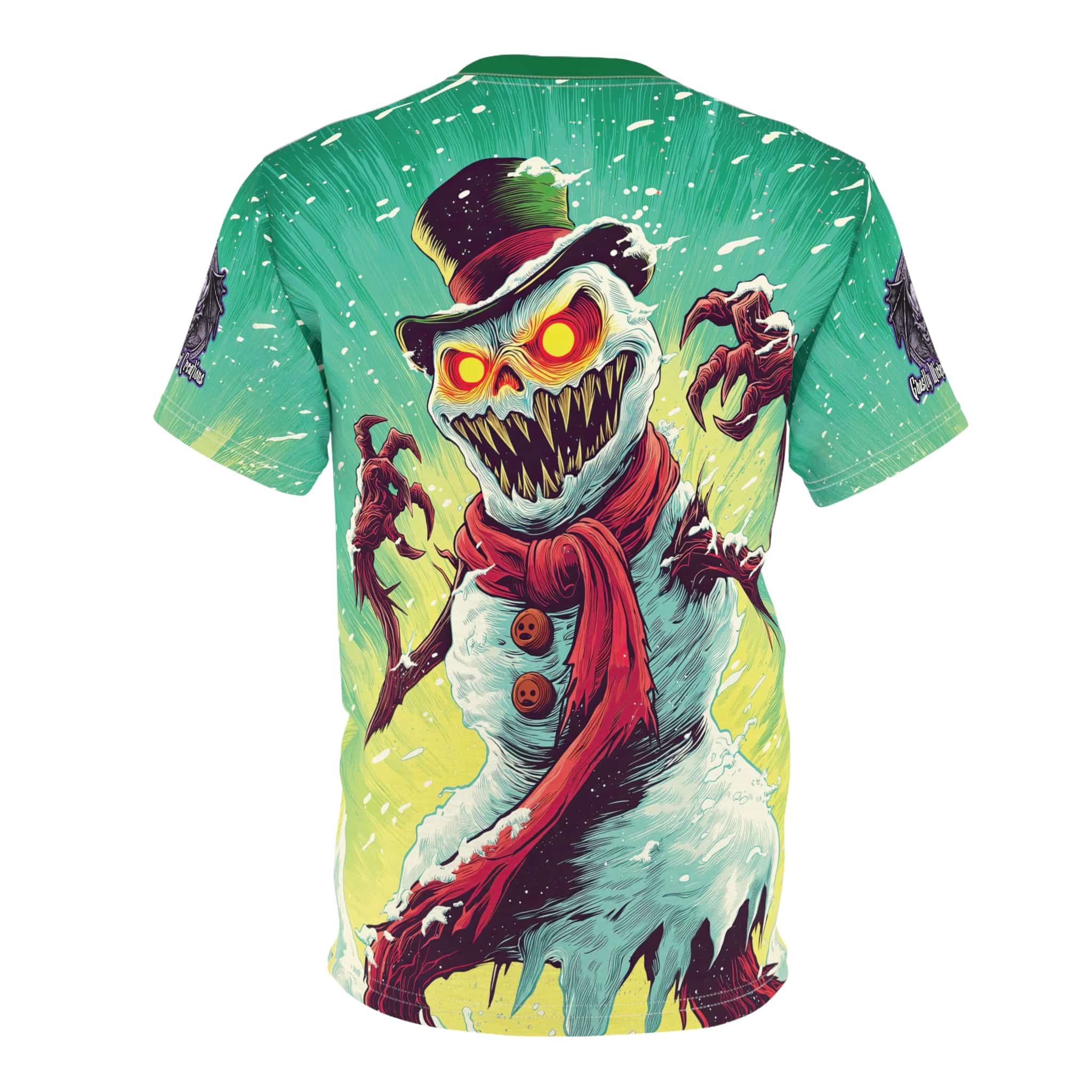 Sadistic Snowman Pop 60’s Art Style Unisex Tee (AOP) Christmas Winter - Image 23
