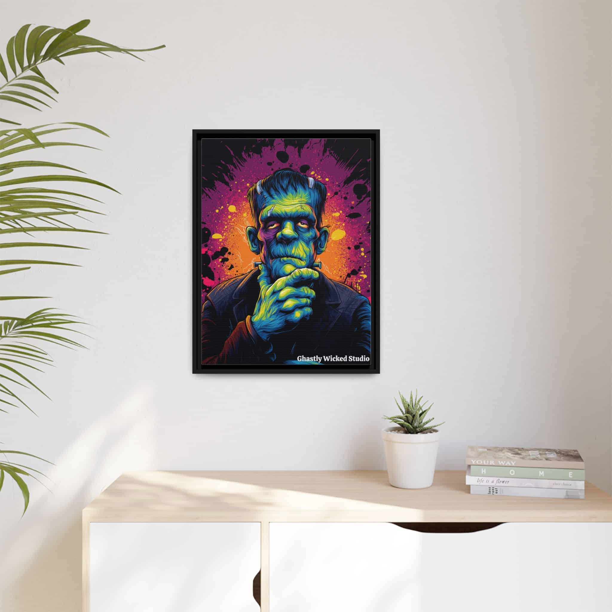 Frankenstein II Pop 60’s Art Style Matte Canvas, Black Frame Halloween - Image 9