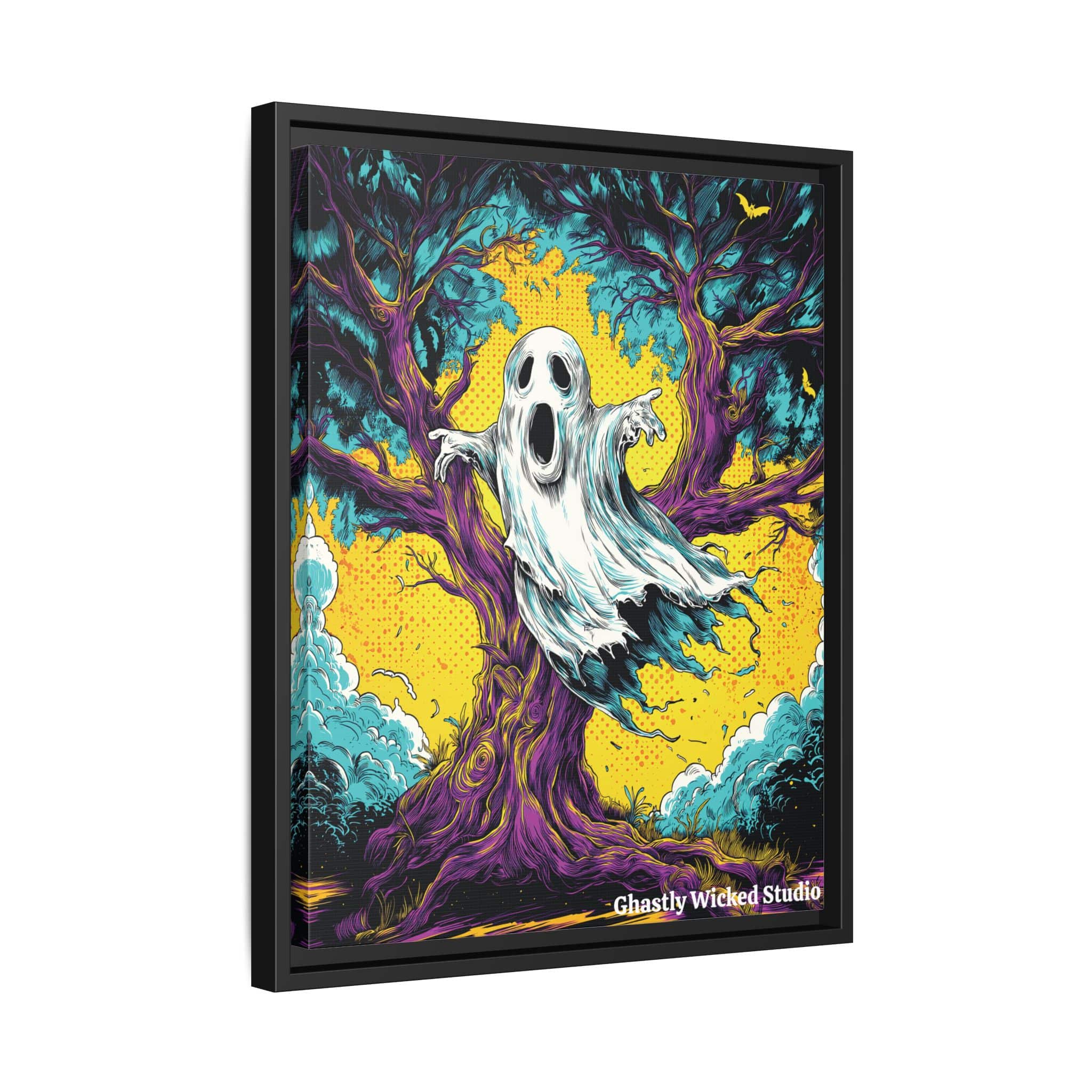 Ghost & Spooky Tree Pop 60’s Art Style Matte Canvas, Black Frame Halloween - Image 5