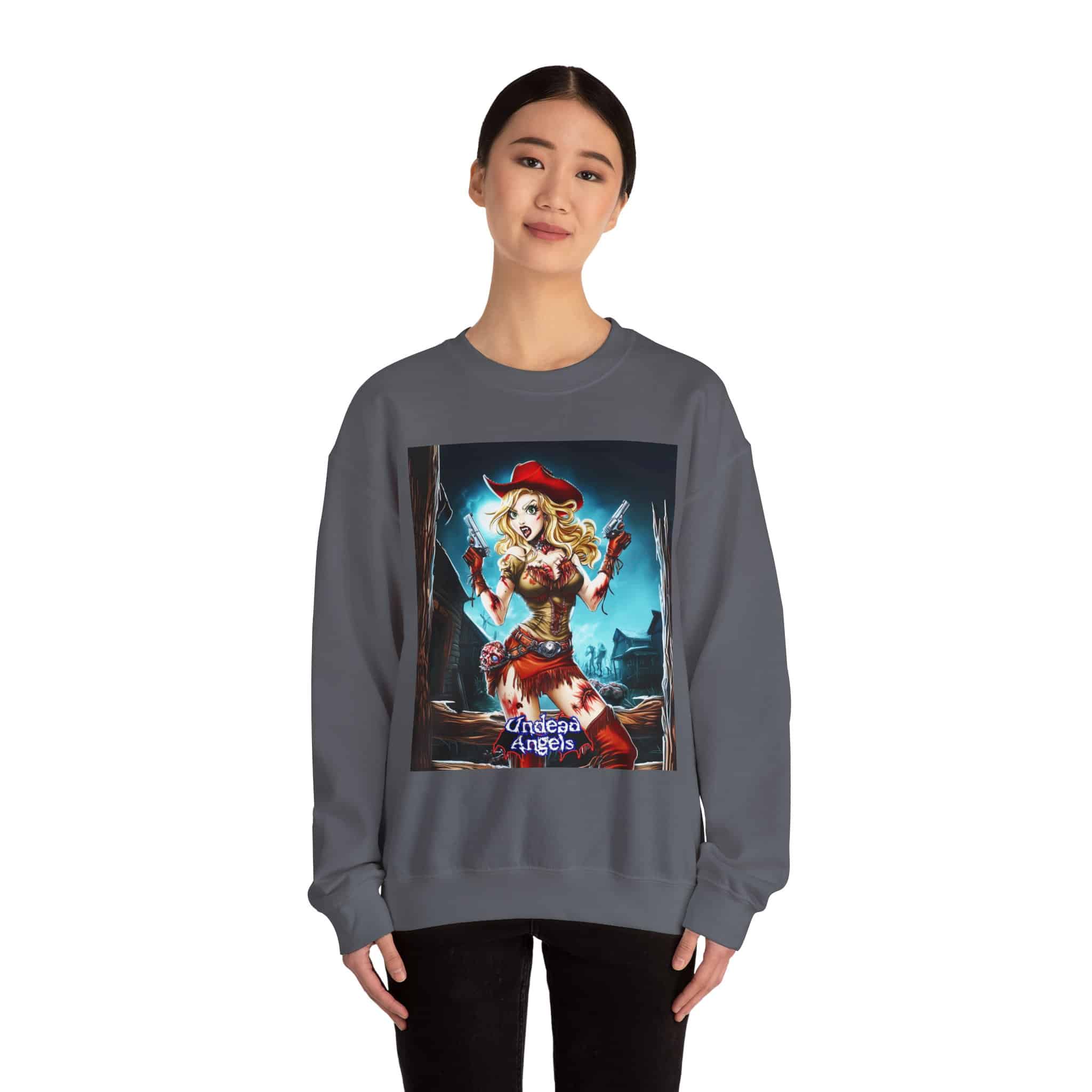 Undead Angels Zombie Cowgirl Cassidy Classic Reborn Style III Unisex Heavy Blend™ Crewneck Sweatshirt - Image 20