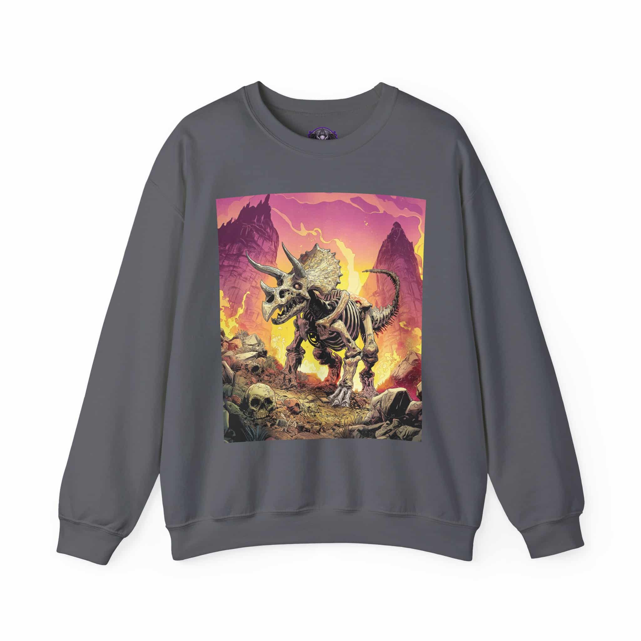Skeletal Zombie Triceratops In Volcanic Wasteland Unisex Heavy Blend™ Crewneck Sweatshirt - Image 9