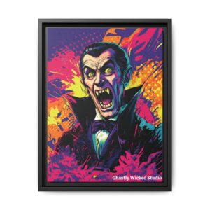 Dracula Pop 60’s Art Style Matte Canvas, Black Frame Halloween