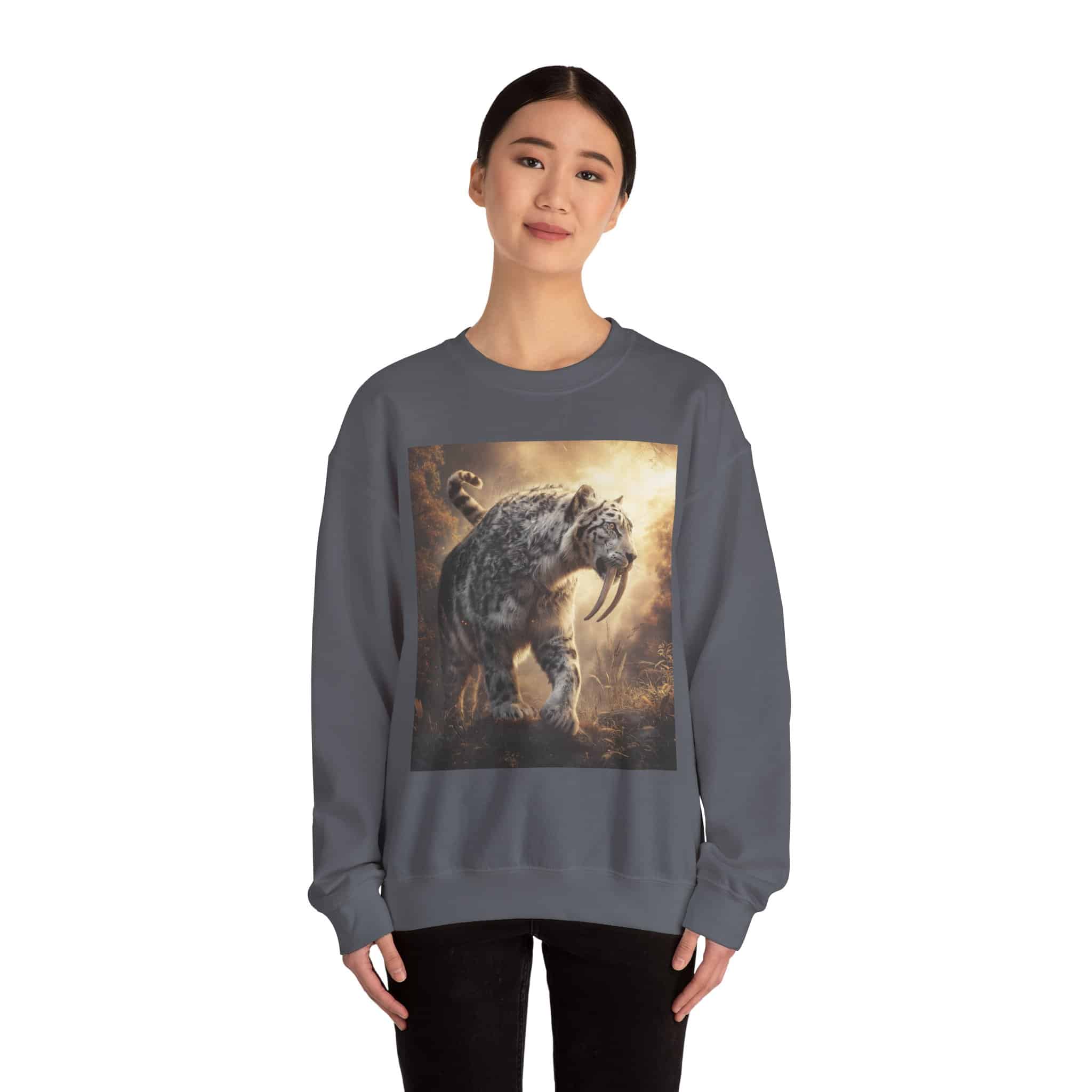Prehistoric Smilodon aka Sabre-Tooth Tiger VIII Unisex Heavy Blend™ Crewneck Sweatshirt - Image 11