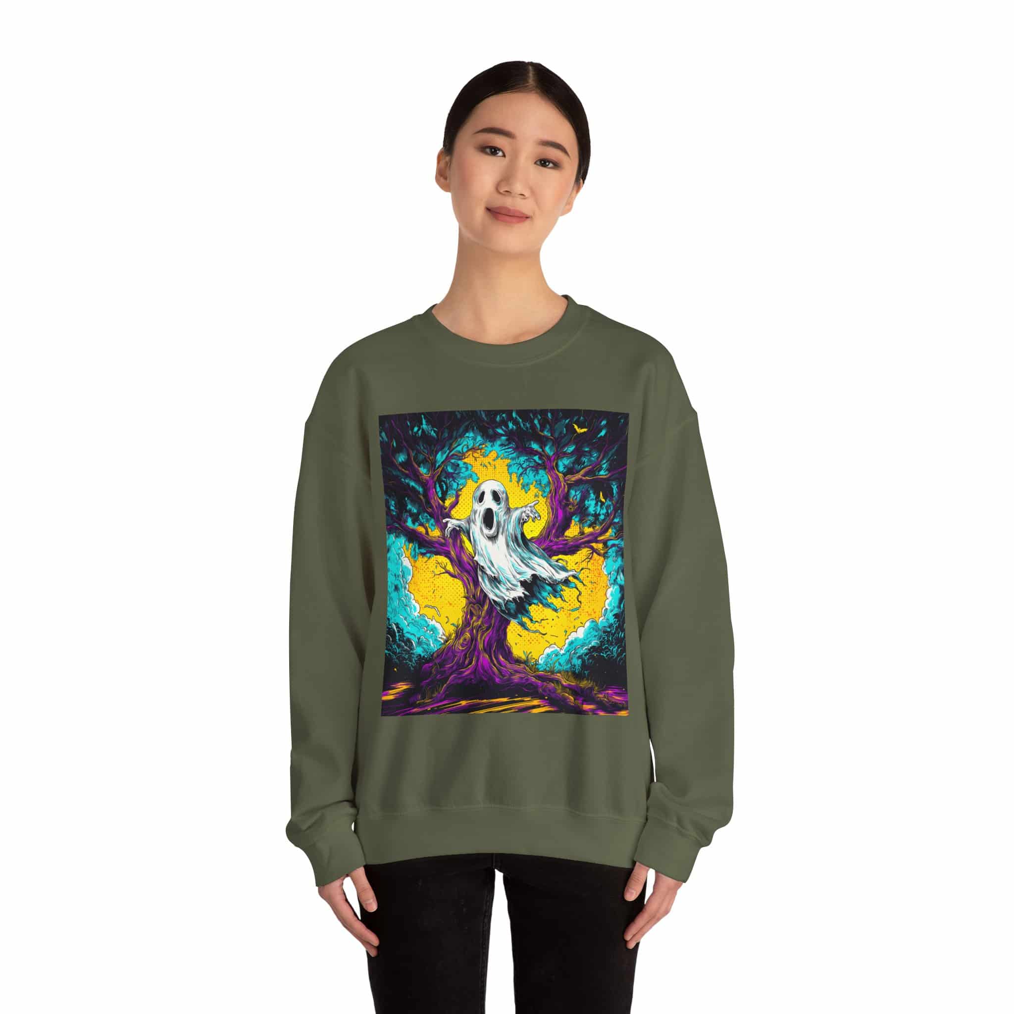 Ghost & Spooky Tree Pop 60’s Art Style Unisex Heavy Blend™ Crewneck Sweatshirt - Image 24