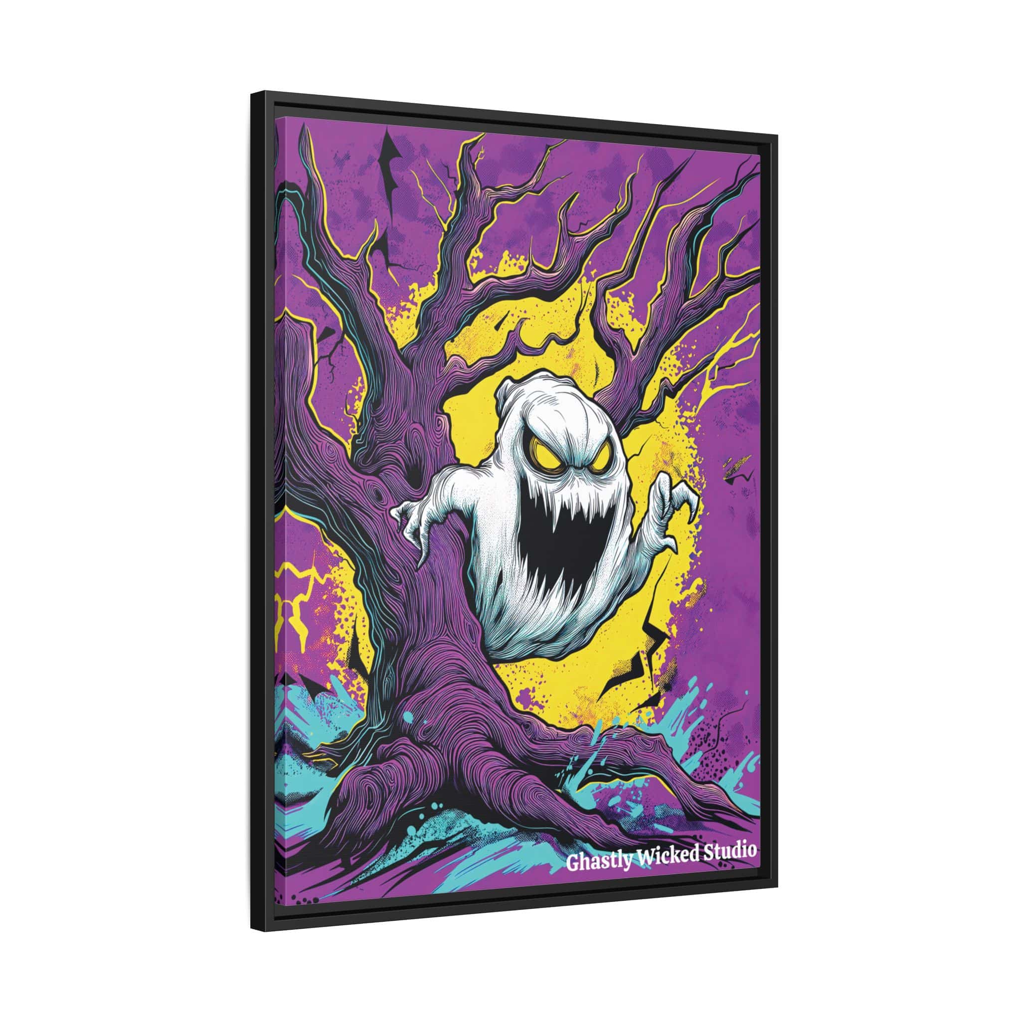Ghost & Spooky Tree II Pop 60’s Art Style Matte Canvas, Black Frame Halloween - Image 11