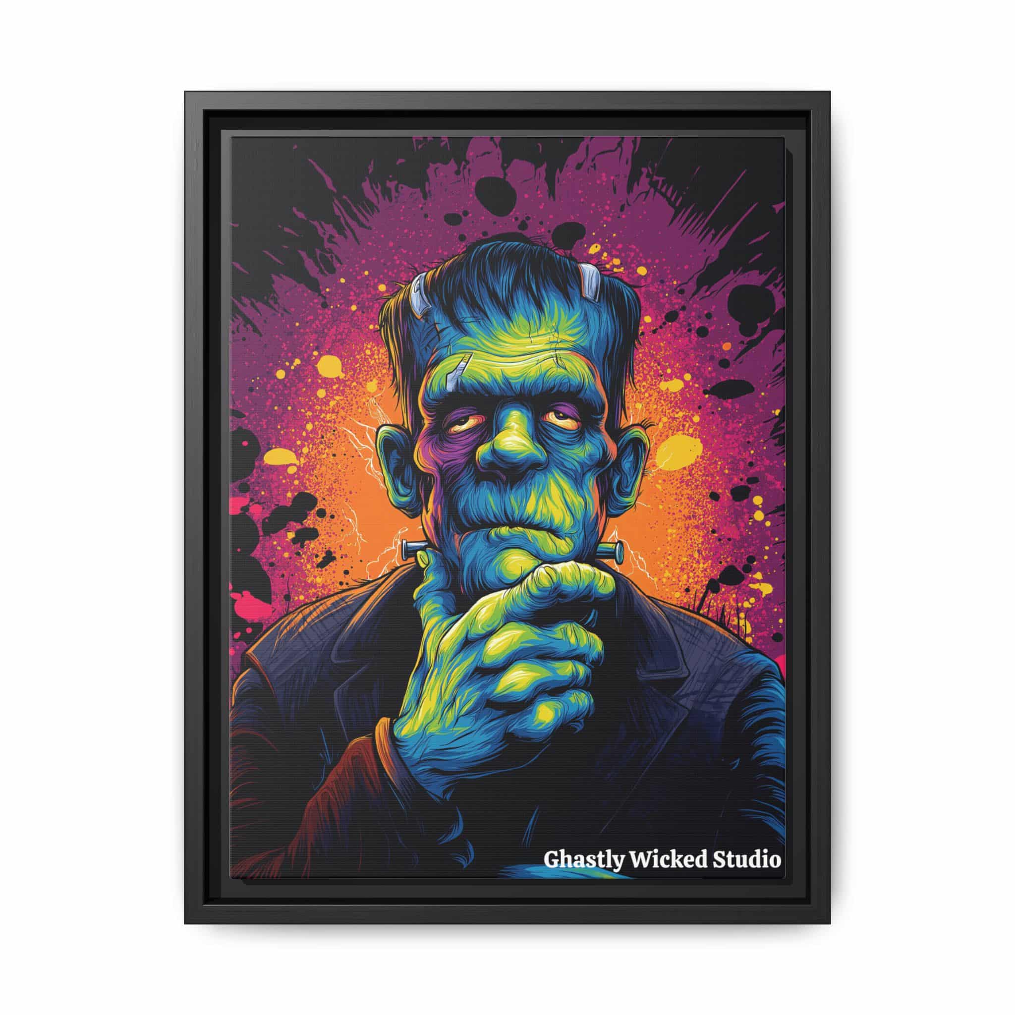 Frankenstein II Pop 60’s Art Style Matte Canvas, Black Frame Halloween
