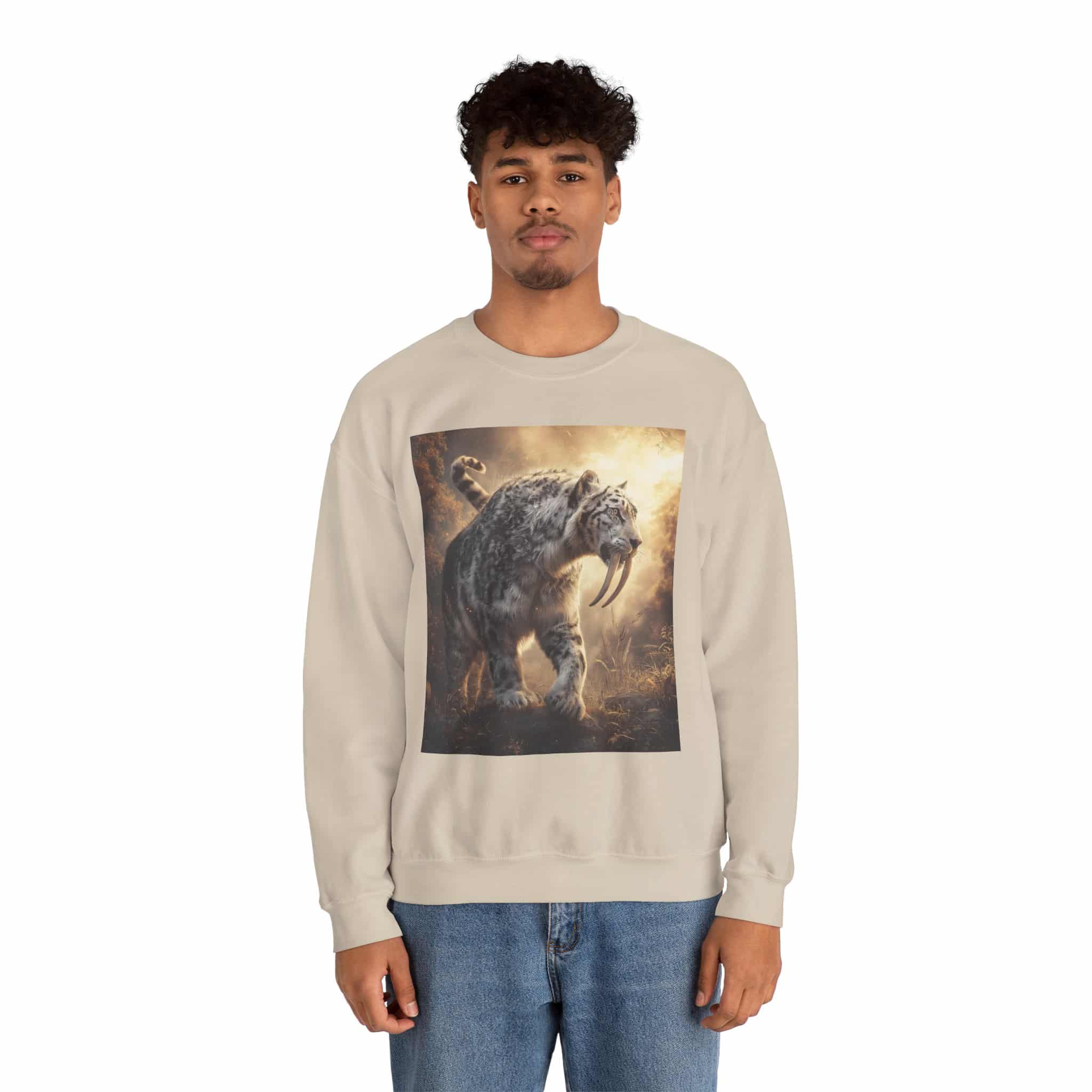 Prehistoric Smilodon aka Sabre-Tooth Tiger VIII Unisex Heavy Blend™ Crewneck Sweatshirt - Image 3