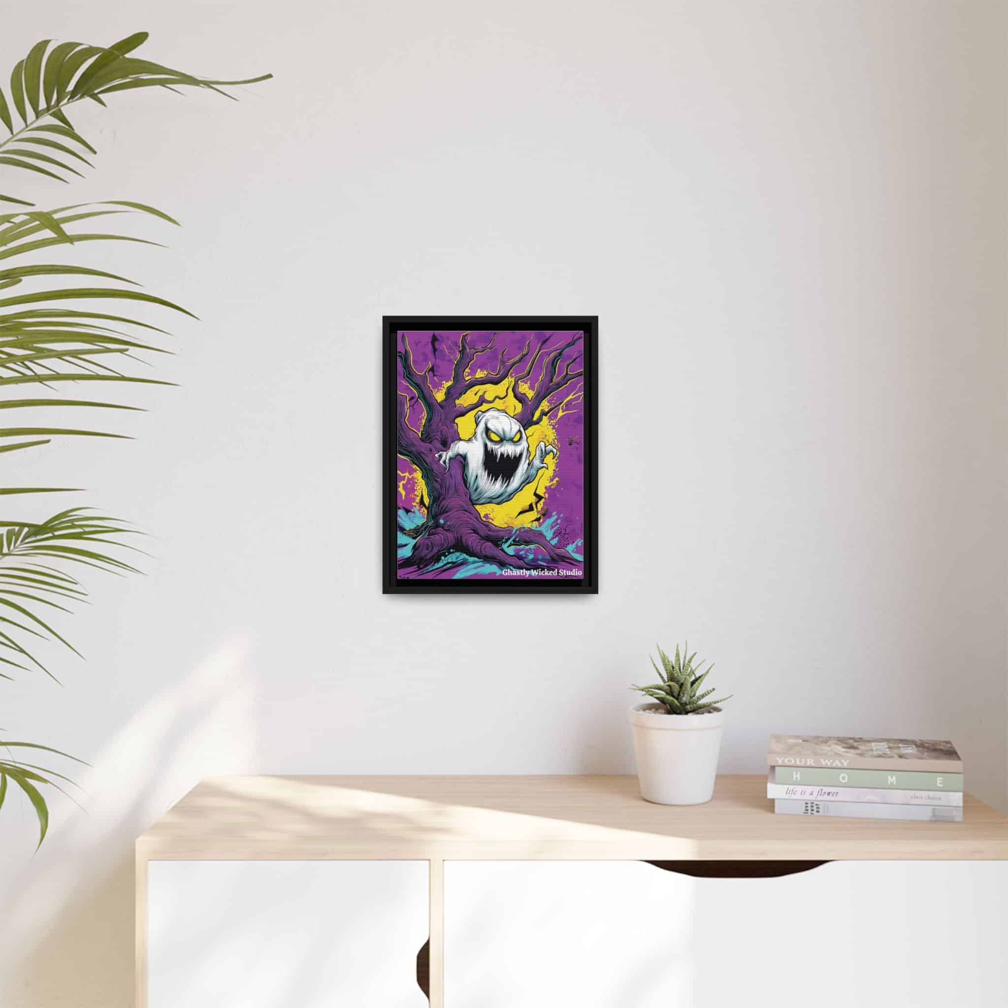 Ghost & Spooky Tree II Pop 60’s Art Style Matte Canvas, Black Frame Halloween - Image 3