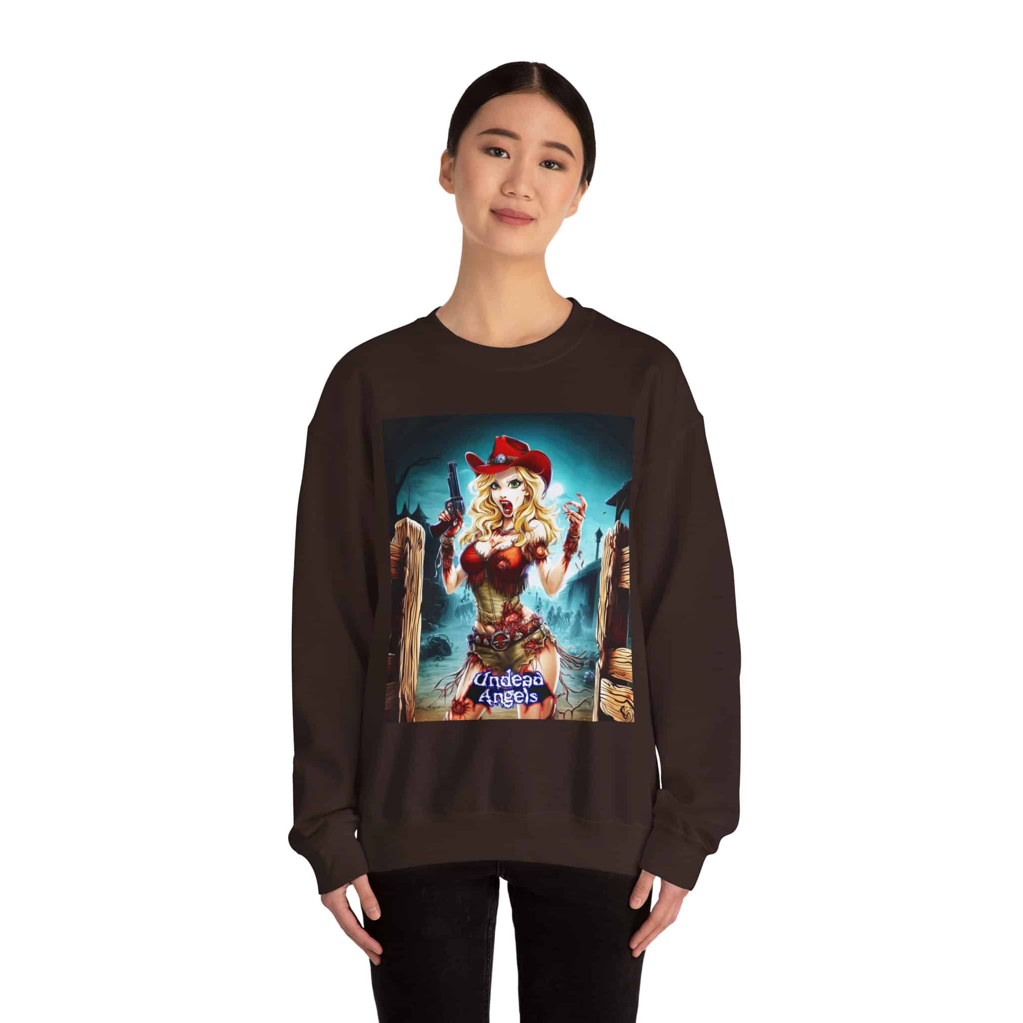Undead Angels Zombie Cowgirl Cassidy Classic Reborn Style II Unisex Heavy Blend™ Crewneck Sweatshirt - Image 4