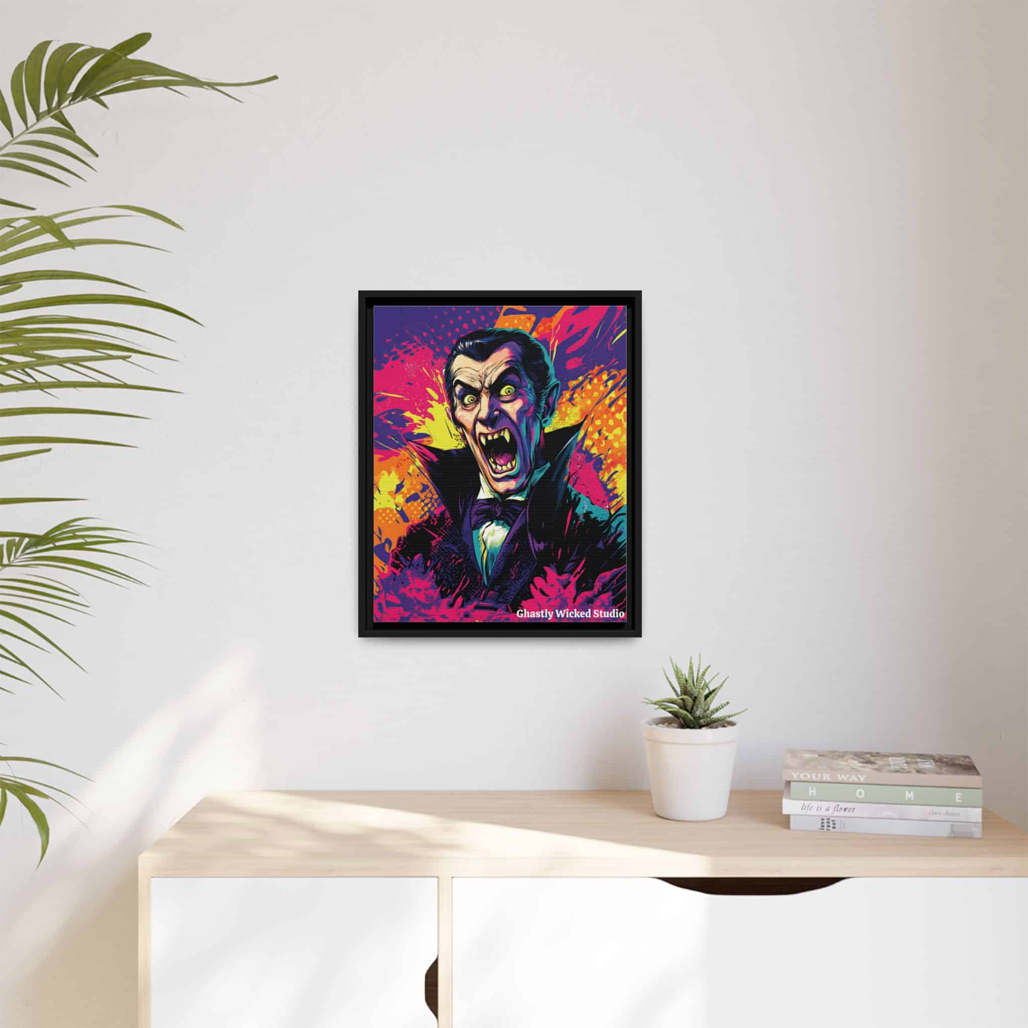 Dracula Pop 60’s Art Style Matte Canvas, Black Frame Halloween - Image 6