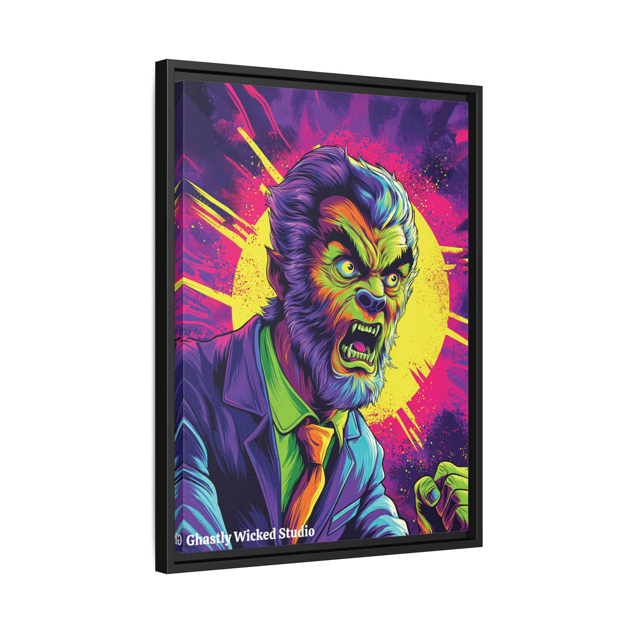 The Wolfman Pop 60’s Art Style Matte Canvas, Black Frame Halloween - Image 8