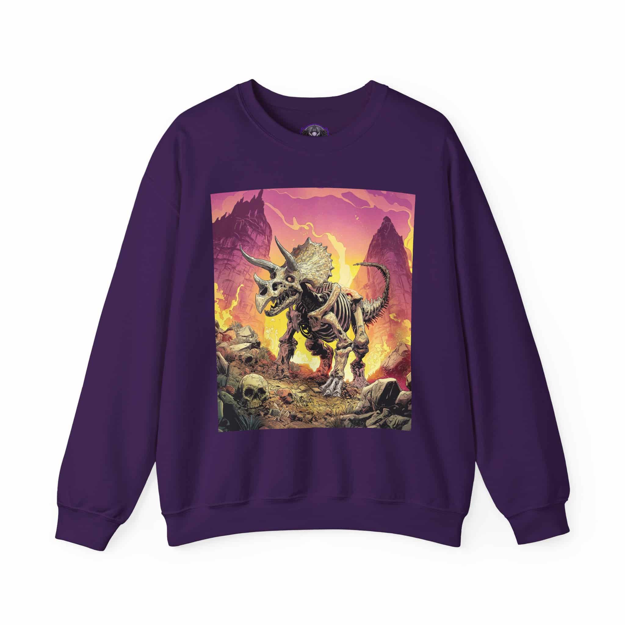 Skeletal Zombie Triceratops In Volcanic Wasteland Unisex Heavy Blend™ Crewneck Sweatshirt - Image 53