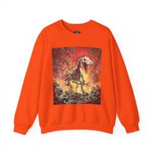 Zombie Raptor Velociraptor In Volcanic Wasteland Unisex Heavy Blend™ Crewneck Sweatshirt