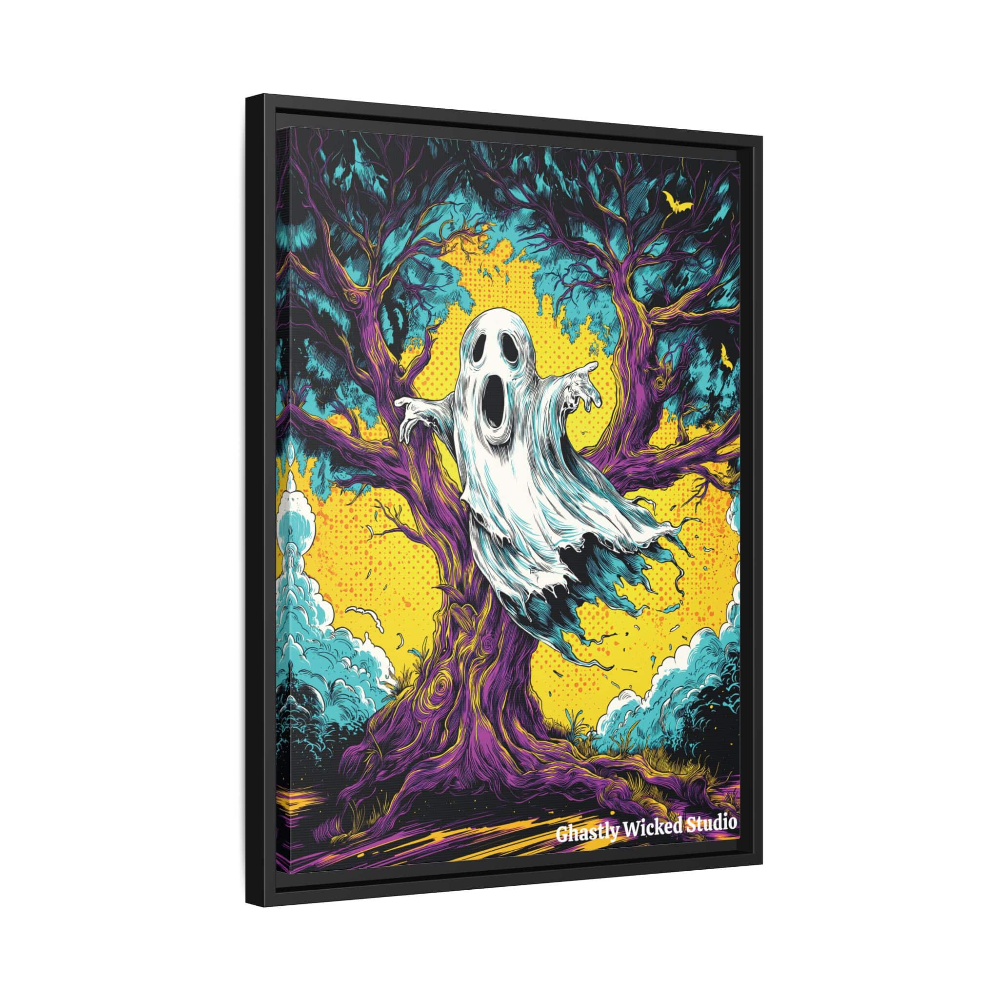 Ghost & Spooky Tree Pop 60’s Art Style Matte Canvas, Black Frame Halloween - Image 8