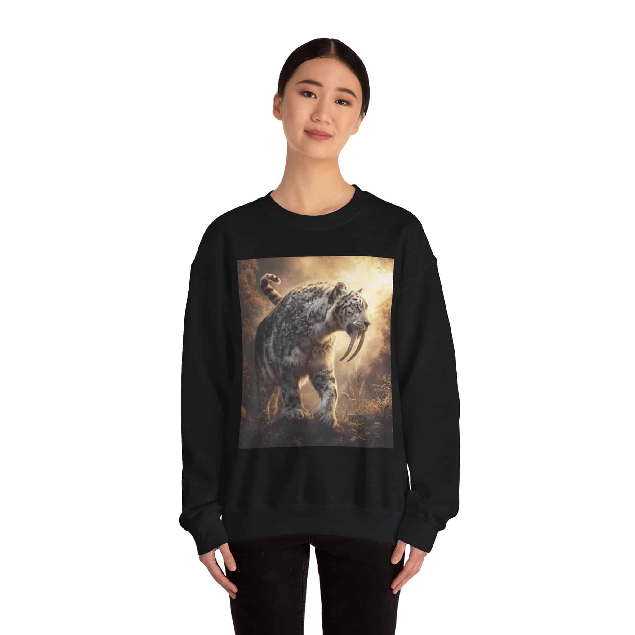 Prehistoric Smilodon aka Sabre-Tooth Tiger VIII Unisex Heavy Blend™ Crewneck Sweatshirt - Image 5
