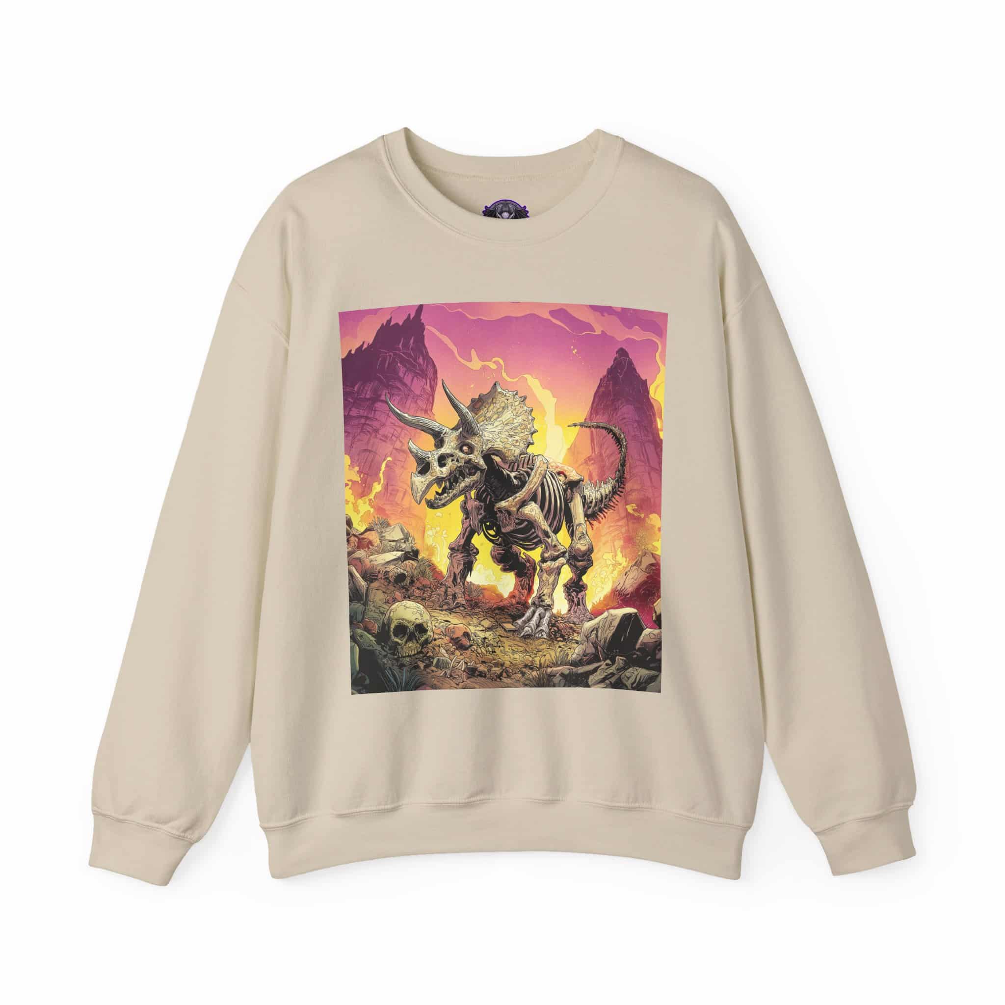 Skeletal Zombie Triceratops In Volcanic Wasteland Unisex Heavy Blend™ Crewneck Sweatshirt - Image 25