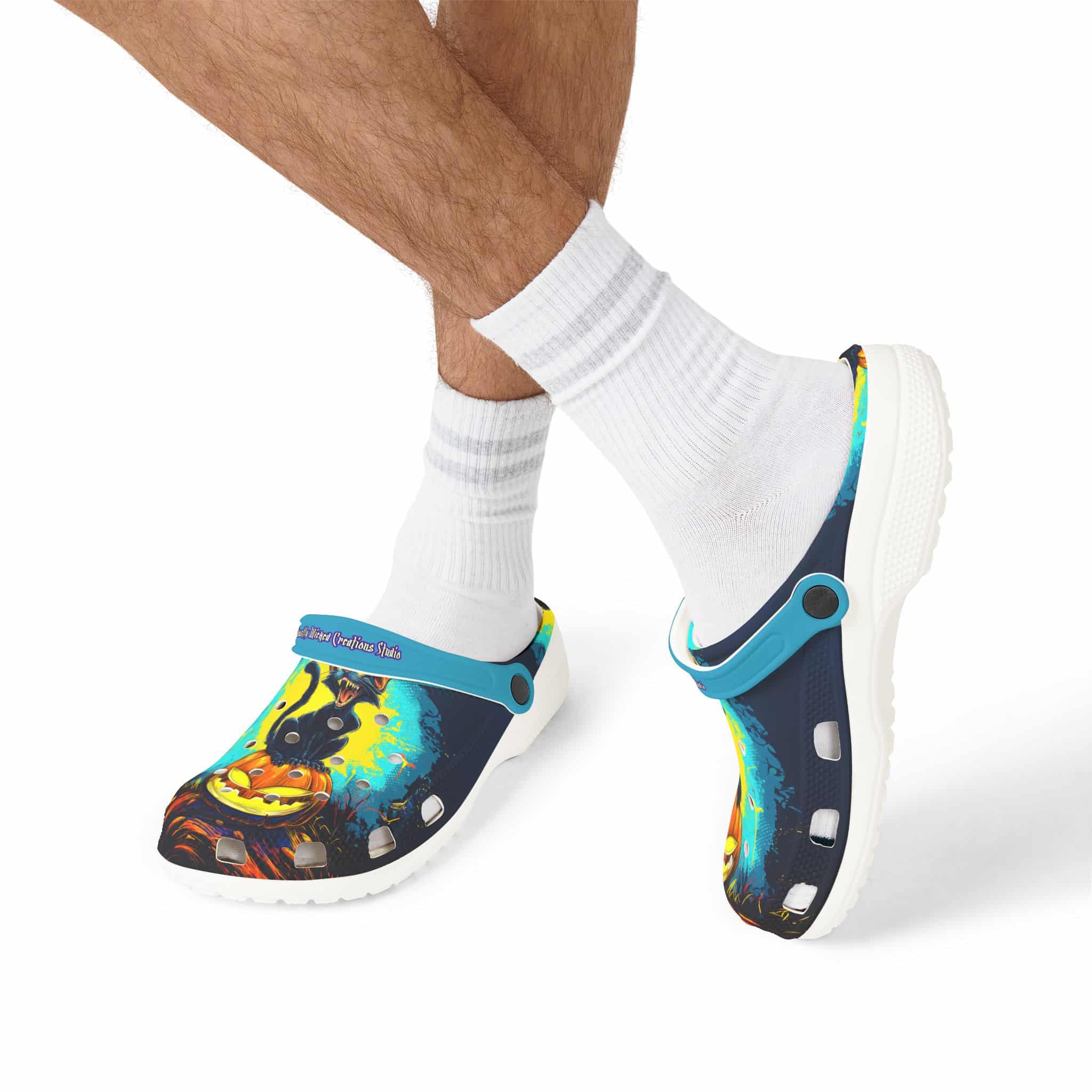 Black Cat On Jack O’ Lantern Pop 60's Art Style Clog Style Shoes - Image 17