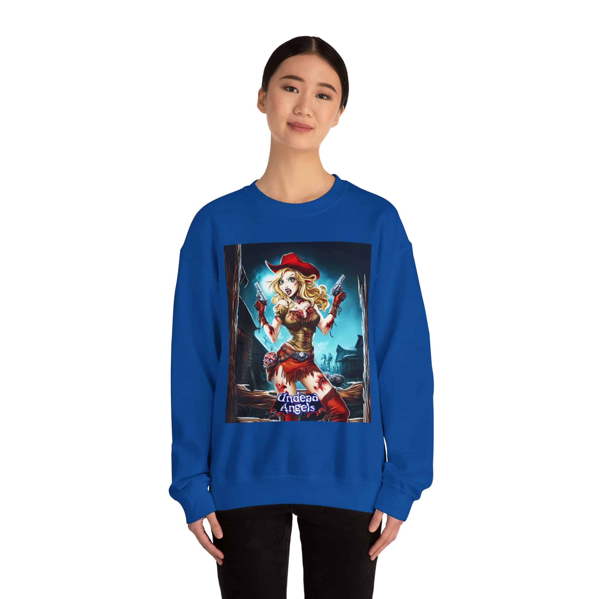 Undead Angels Zombie Cowgirl Cassidy Classic Reborn Style III Unisex Heavy Blend™ Crewneck Sweatshirt - Image 22