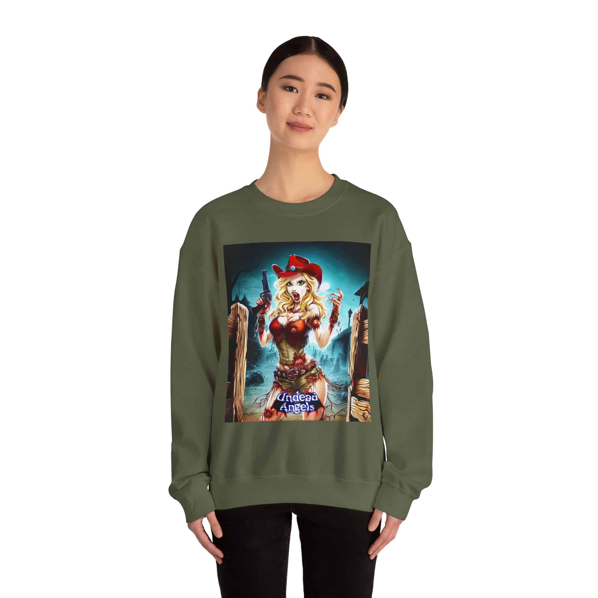 Undead Angels Zombie Cowgirl Cassidy Classic Reborn Style II Unisex Heavy Blend™ Crewneck Sweatshirt - Image 10