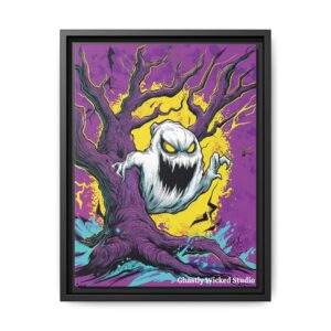 Ghost & Spooky Tree II Pop 60’s Art Style Matte Canvas, Black Frame Halloween