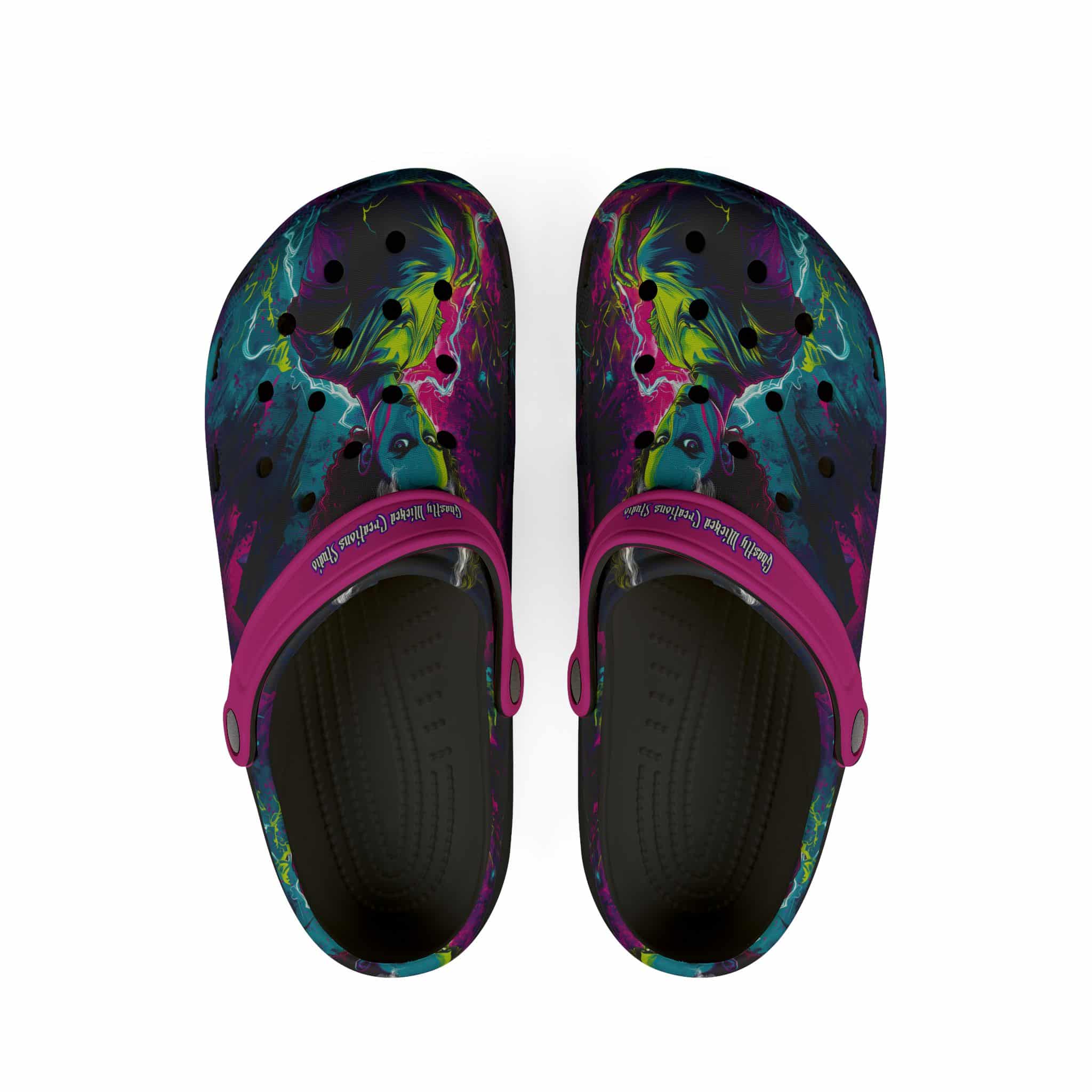 Bride Of Frankenstein Pop 60's Art Style Clog Style Shoes Pink Straps - Image 2