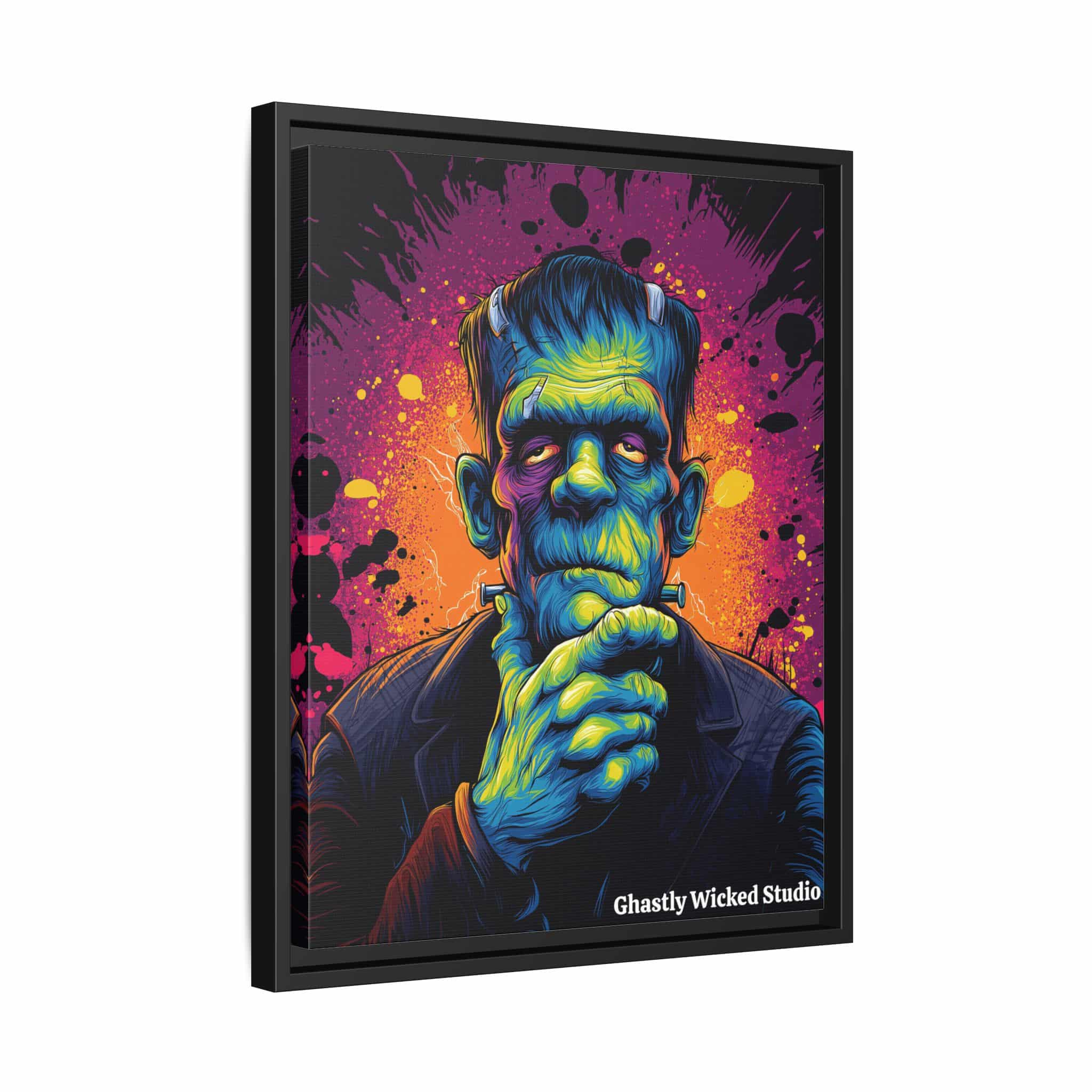 Frankenstein II Pop 60’s Art Style Matte Canvas, Black Frame Halloween - Image 5