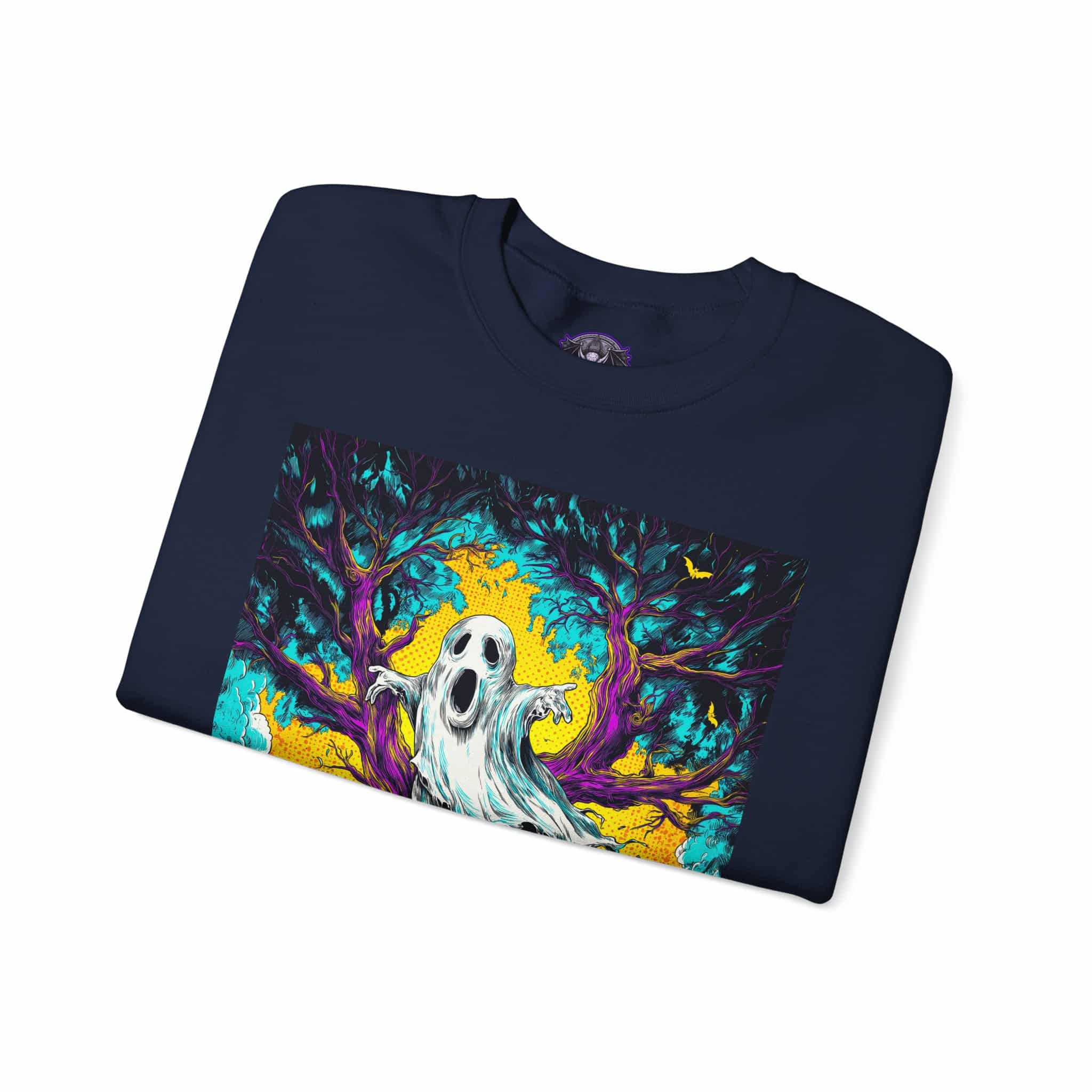 Ghost & Spooky Tree Pop 60’s Art Style Unisex Heavy Blend™ Crewneck Sweatshirt - Image 3