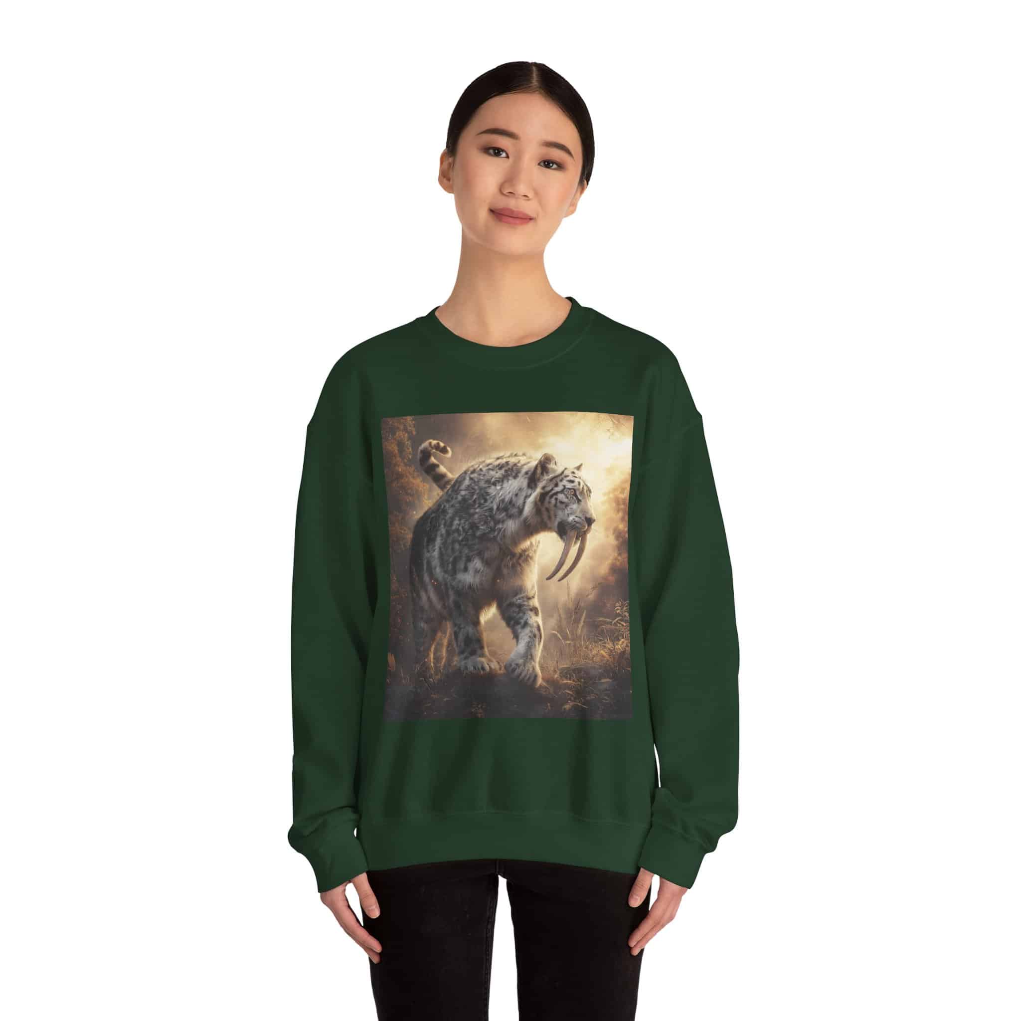 Prehistoric Smilodon aka Sabre-Tooth Tiger VIII Unisex Heavy Blend™ Crewneck Sweatshirt - Image 14