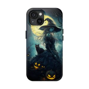 Witch With Black Cat By Moonlight #MJ-W001 iPhone 15 & 16 Tough Phone Cases