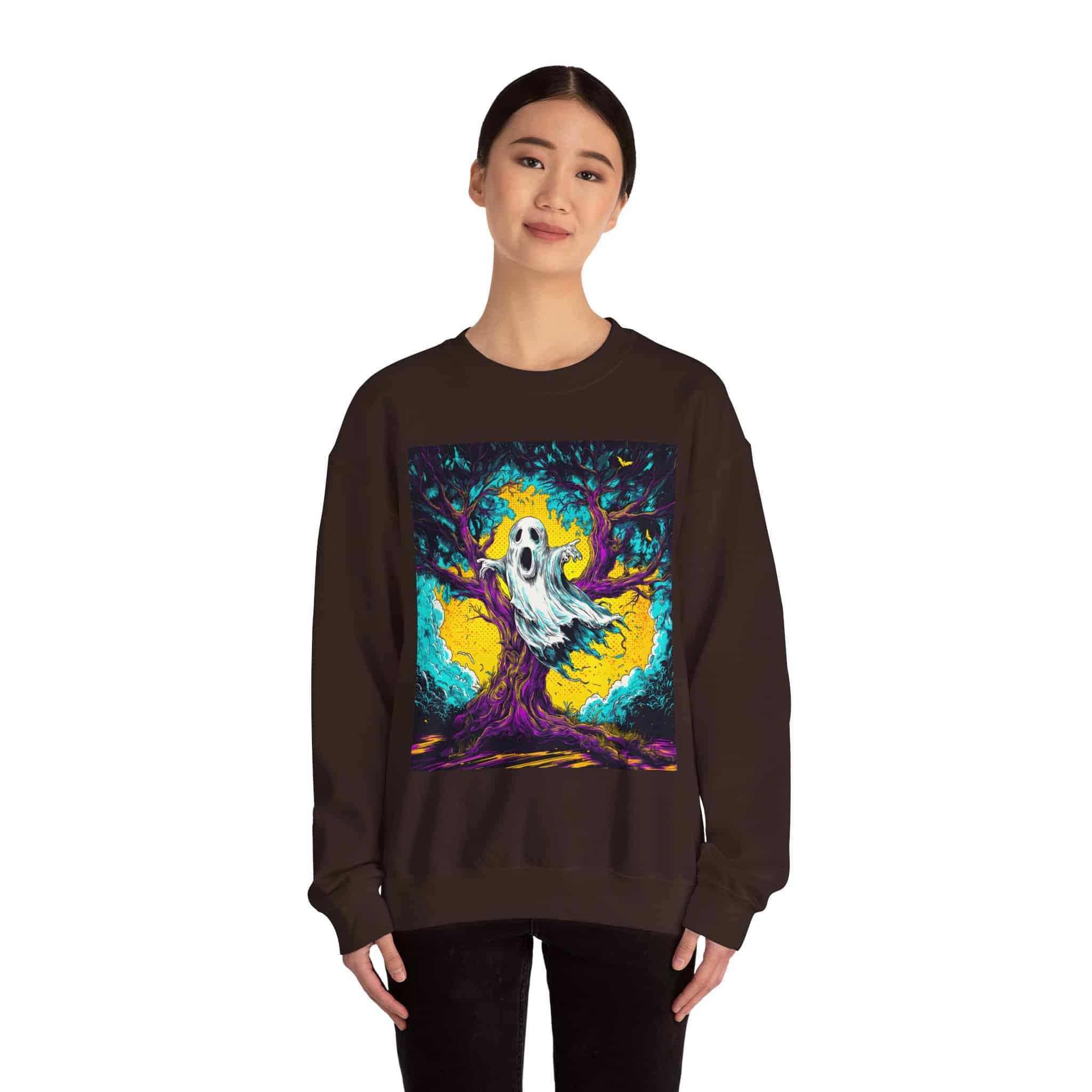 Ghost & Spooky Tree Pop 60’s Art Style Unisex Heavy Blend™ Crewneck Sweatshirt - Image 20