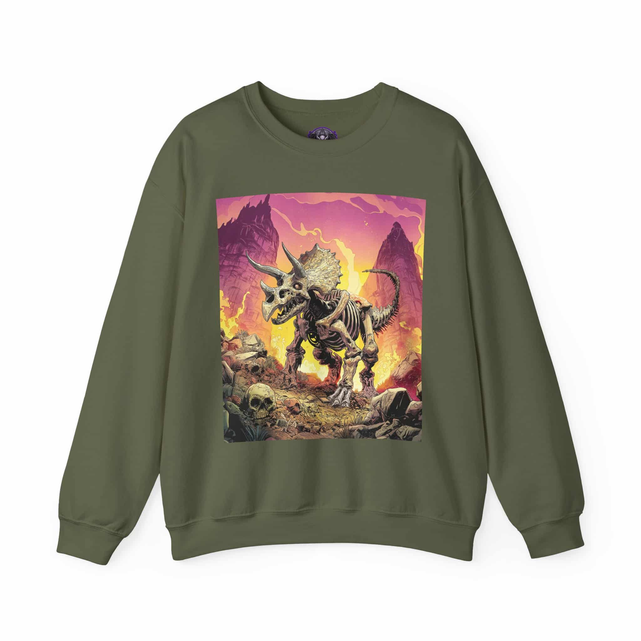Skeletal Zombie Triceratops In Volcanic Wasteland Unisex Heavy Blend™ Crewneck Sweatshirt - Image 33