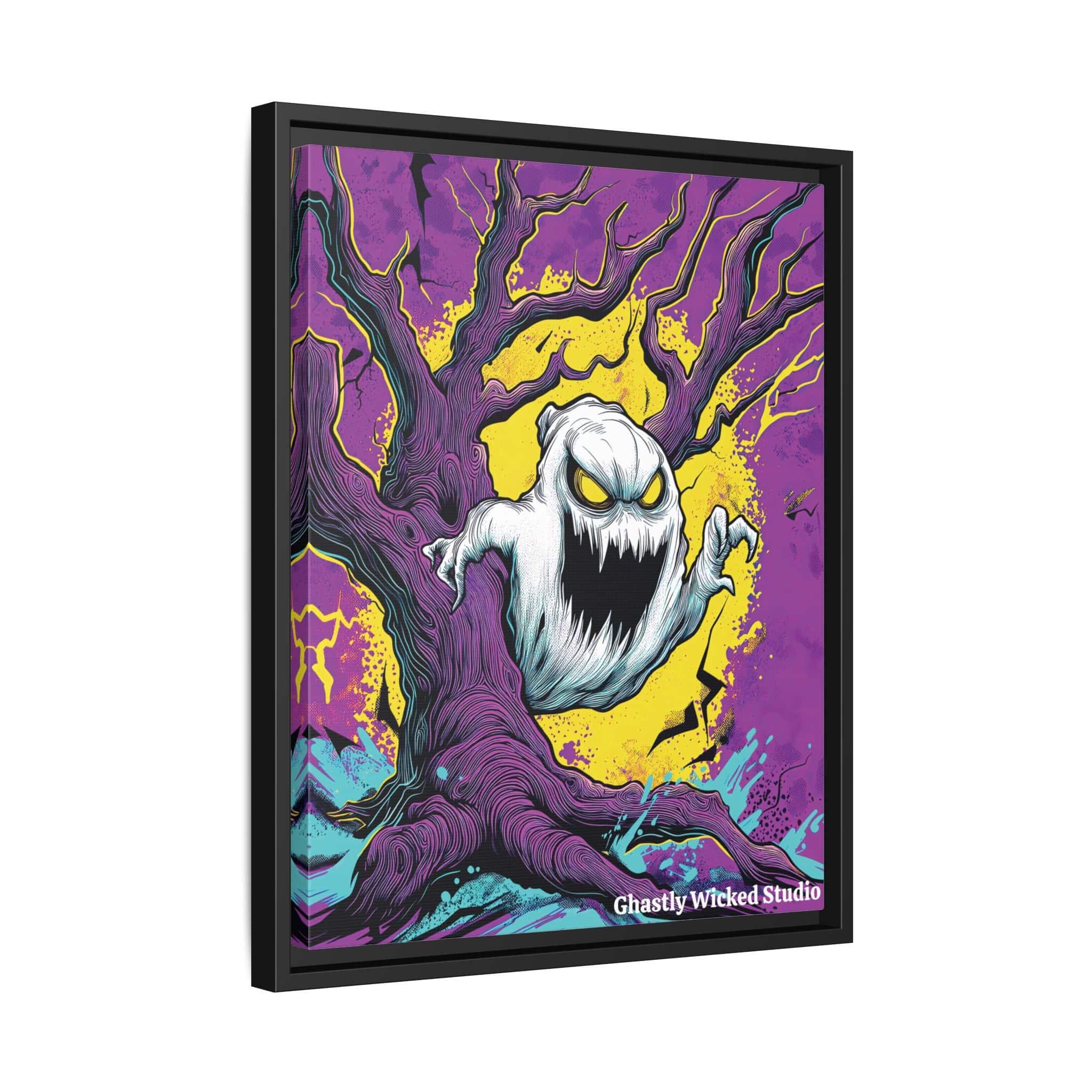 Ghost & Spooky Tree II Pop 60’s Art Style Matte Canvas, Black Frame Halloween - Image 5