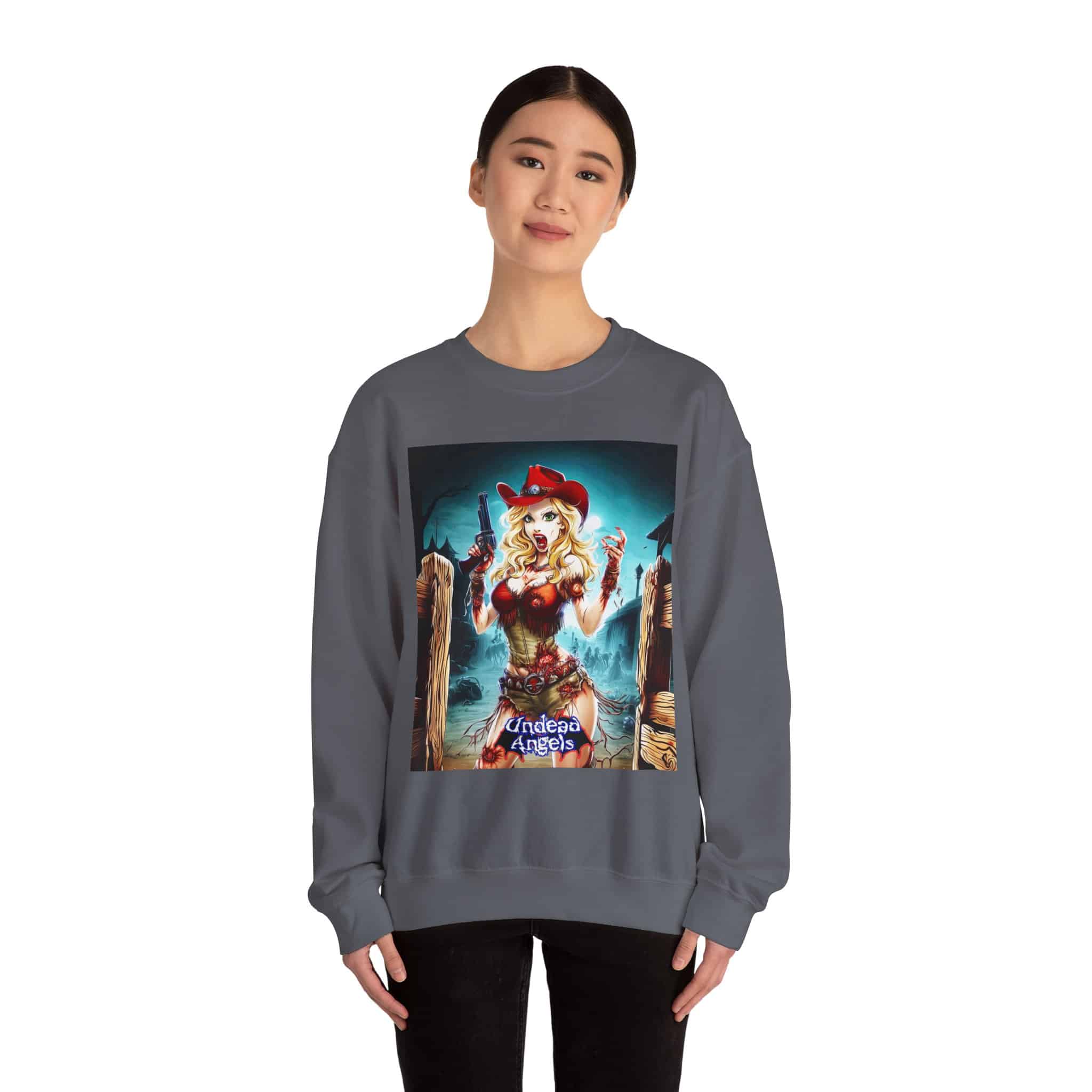 Undead Angels Zombie Cowgirl Cassidy Classic Reborn Style II Unisex Heavy Blend™ Crewneck Sweatshirt - Image 20