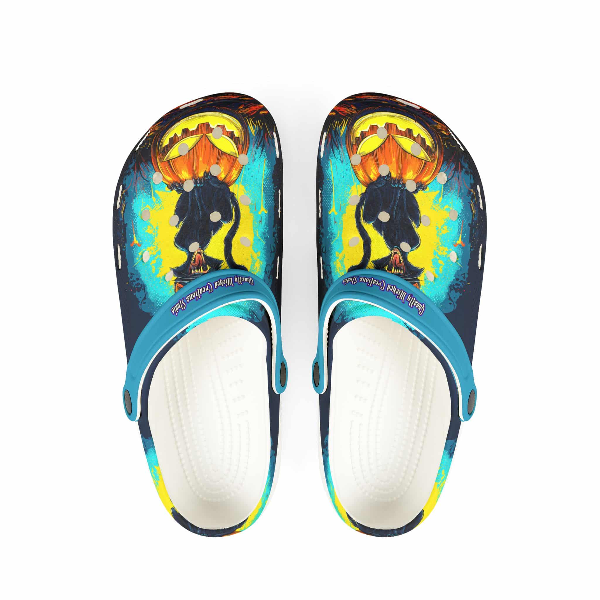 Black Cat On Jack O’ Lantern Pop 60's Art Style Clog Style Shoes - Image 10