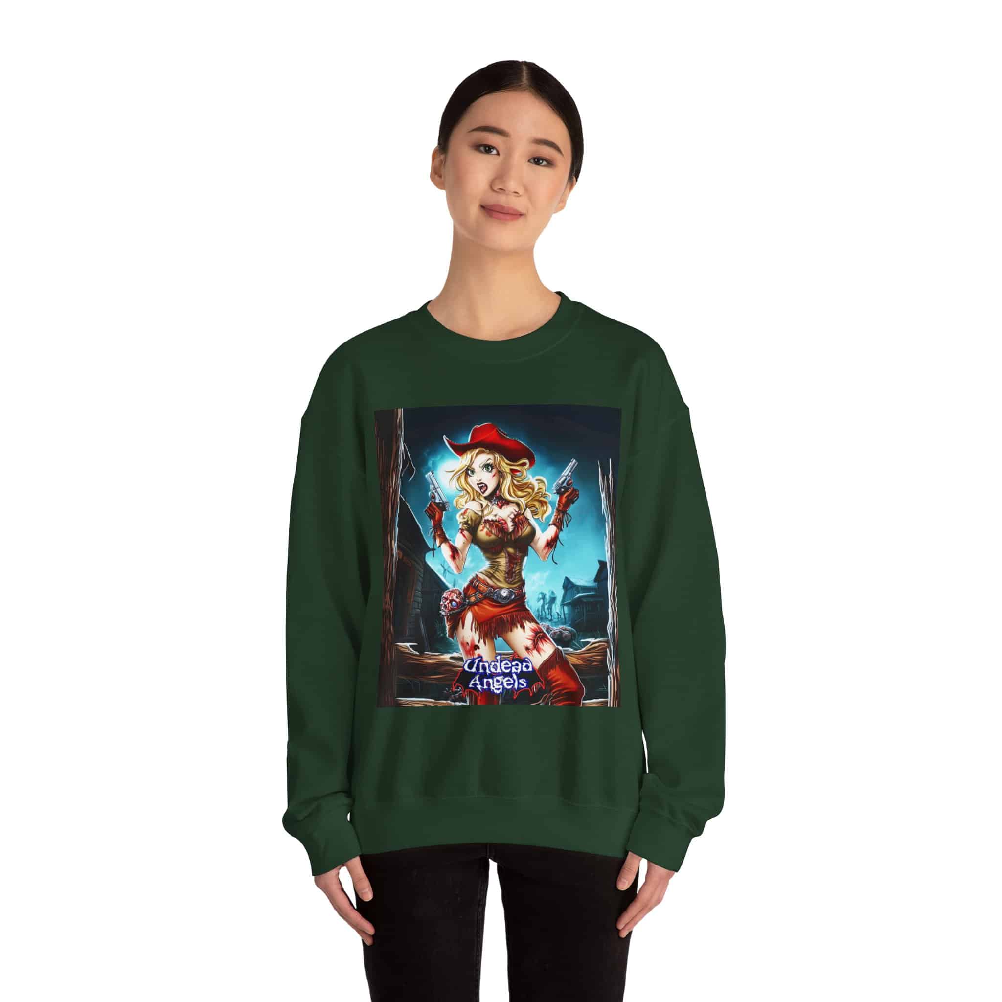 Undead Angels Zombie Cowgirl Cassidy Classic Reborn Style III Unisex Heavy Blend™ Crewneck Sweatshirt - Image 12