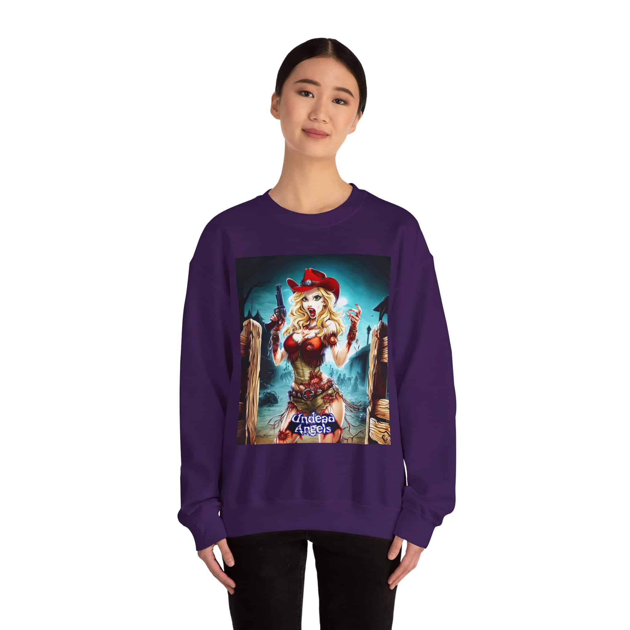 Undead Angels Zombie Cowgirl Cassidy Classic Reborn Style II Unisex Heavy Blend™ Crewneck Sweatshirt - Image 26