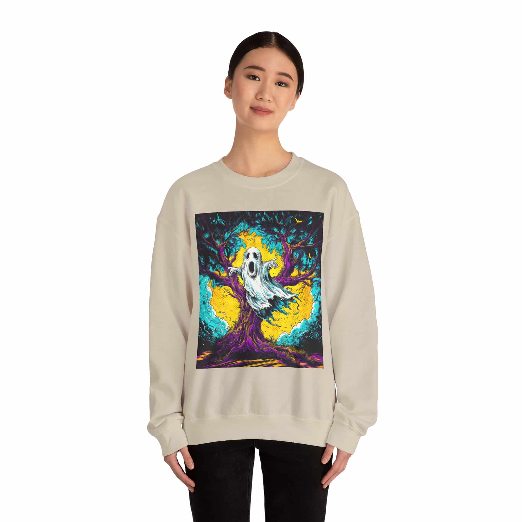 Ghost & Spooky Tree Pop 60’s Art Style Unisex Heavy Blend™ Crewneck Sweatshirt - Image 12