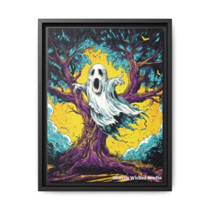 Ghost & Spooky Tree Pop 60’s Art Style Matte Canvas, Black Frame Halloween