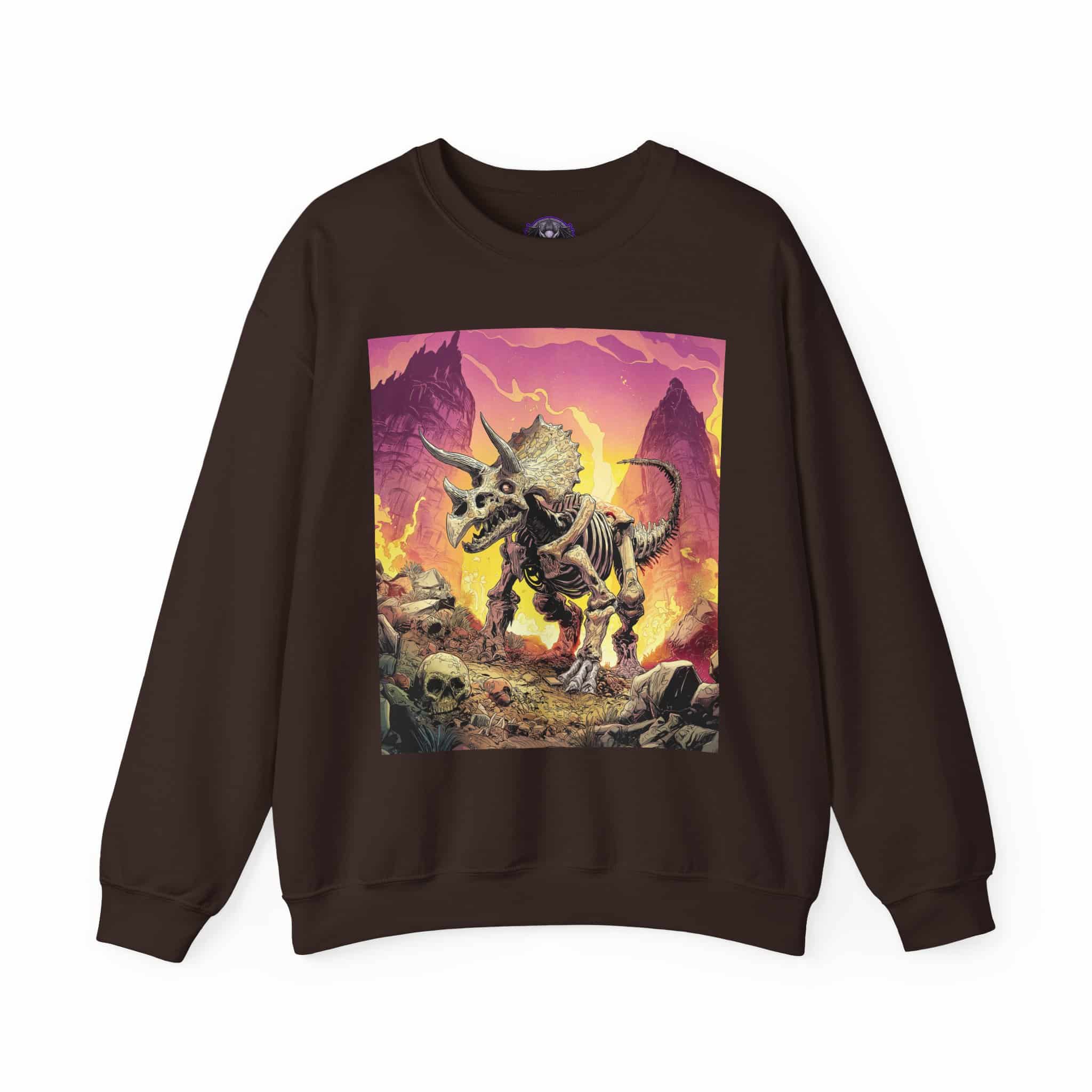Skeletal Zombie Triceratops In Volcanic Wasteland Unisex Heavy Blend™ Crewneck Sweatshirt - Image 21