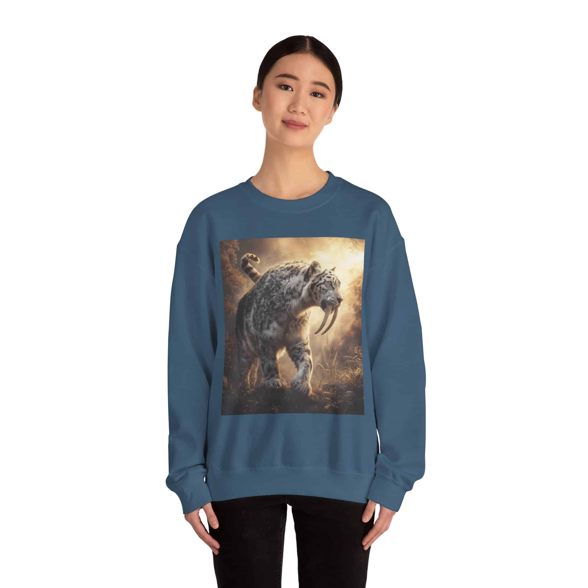 Prehistoric Smilodon aka Sabre-Tooth Tiger VIII Unisex Heavy Blend™ Crewneck Sweatshirt - Image 8