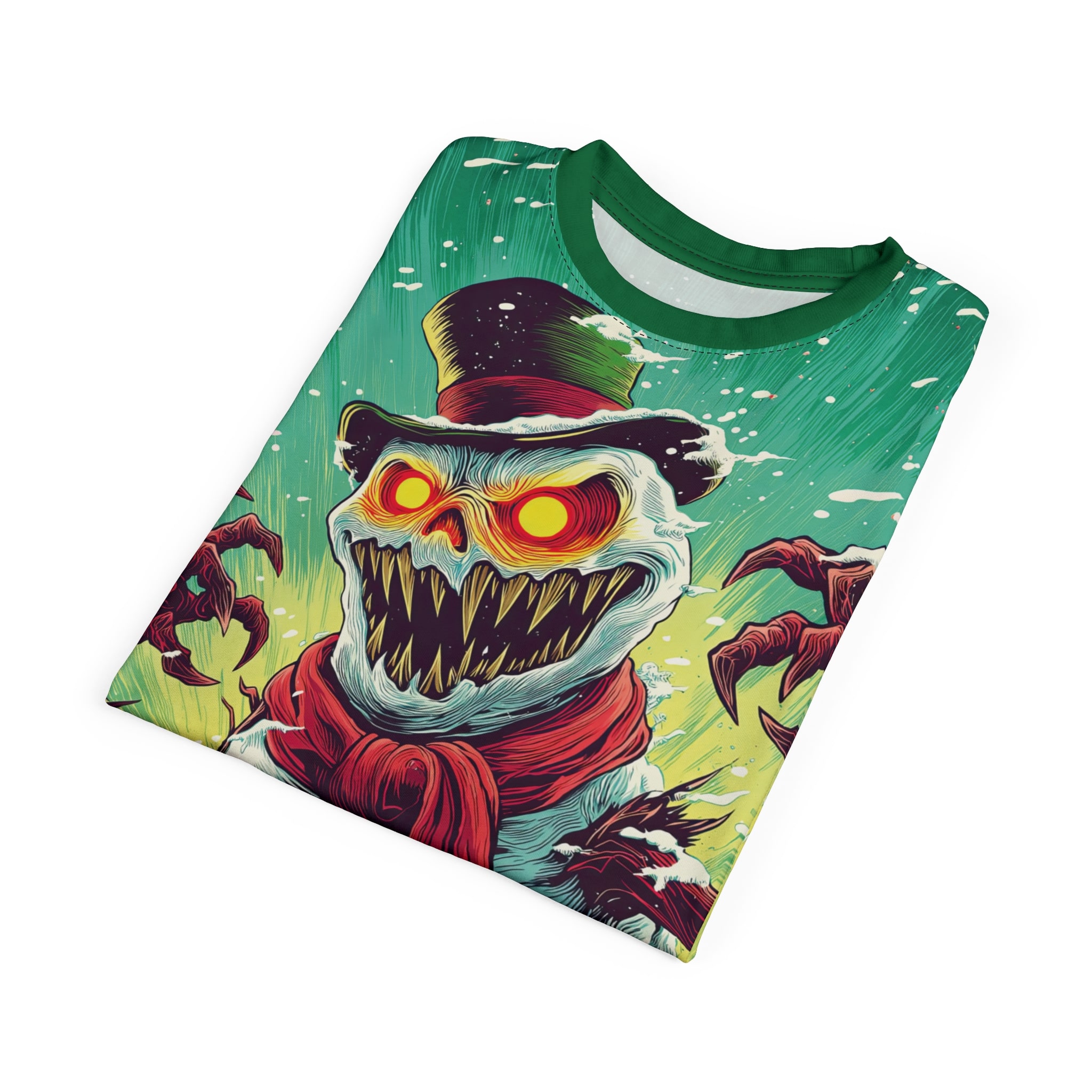 Sadistic Snowman Pop 60’s Art Style Unisex Tee (AOP) Christmas Winter - Image 20