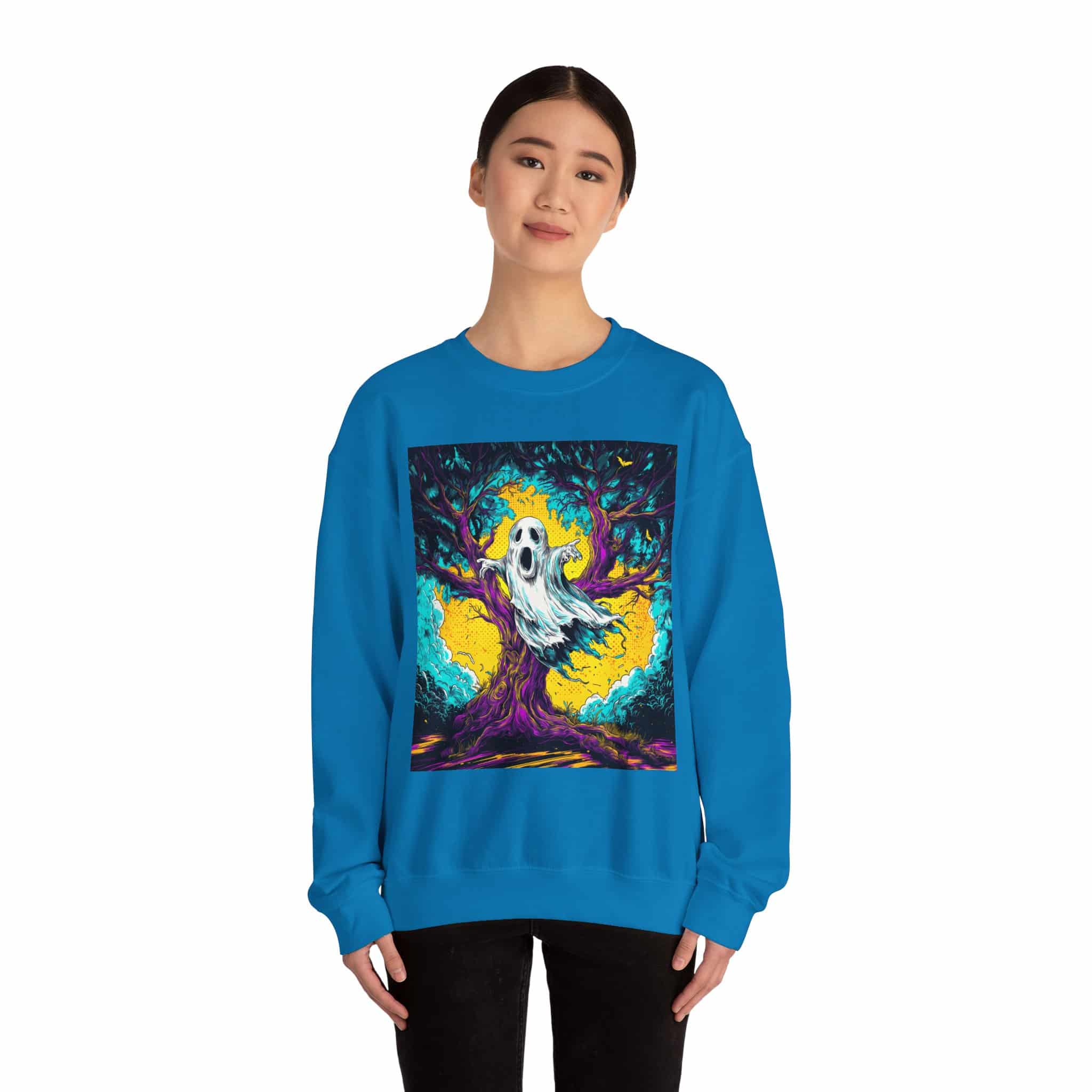 Ghost & Spooky Tree Pop 60’s Art Style Unisex Heavy Blend™ Crewneck Sweatshirt - Image 40