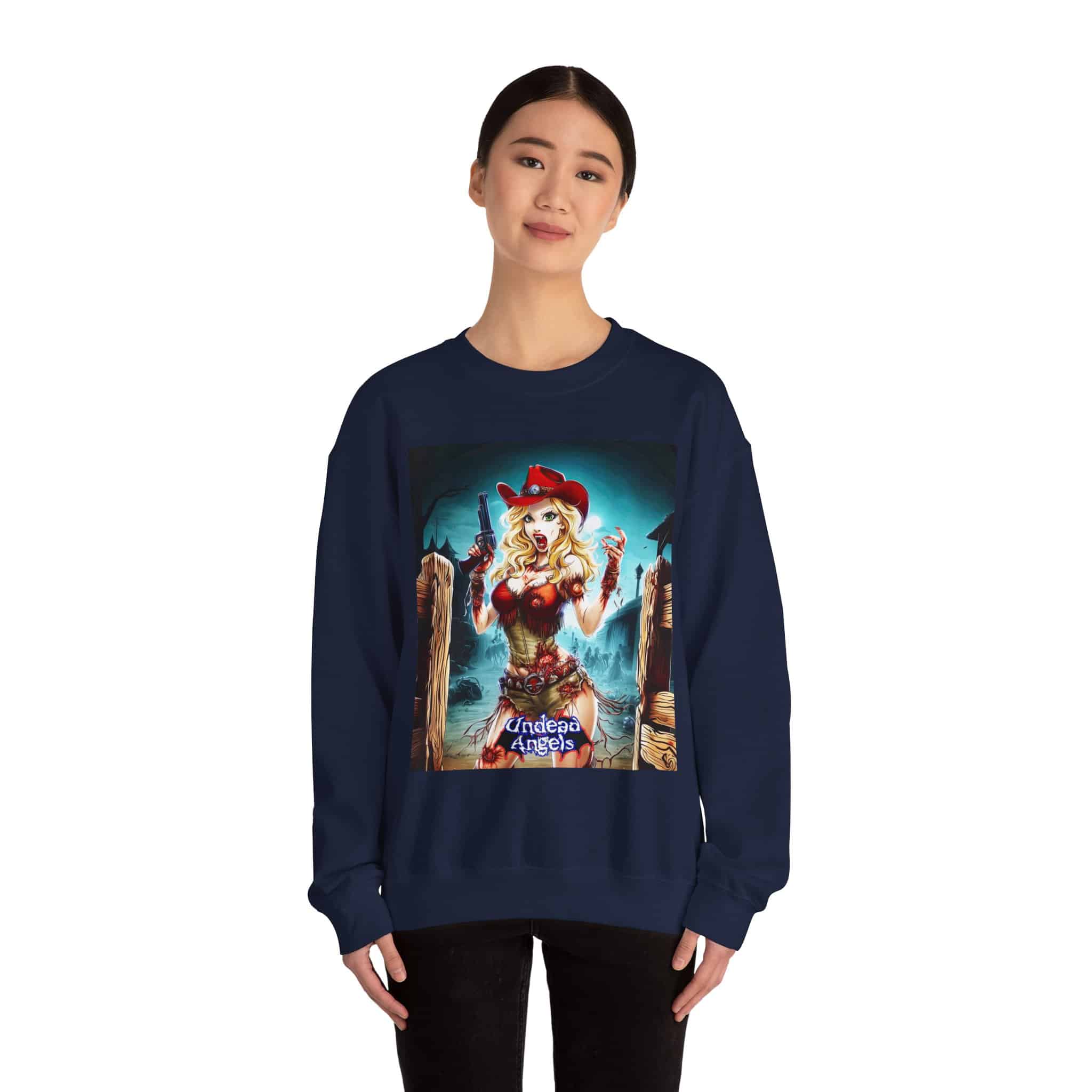 Undead Angels Zombie Cowgirl Cassidy Classic Reborn Style II Unisex Heavy Blend™ Crewneck Sweatshirt - Image 24