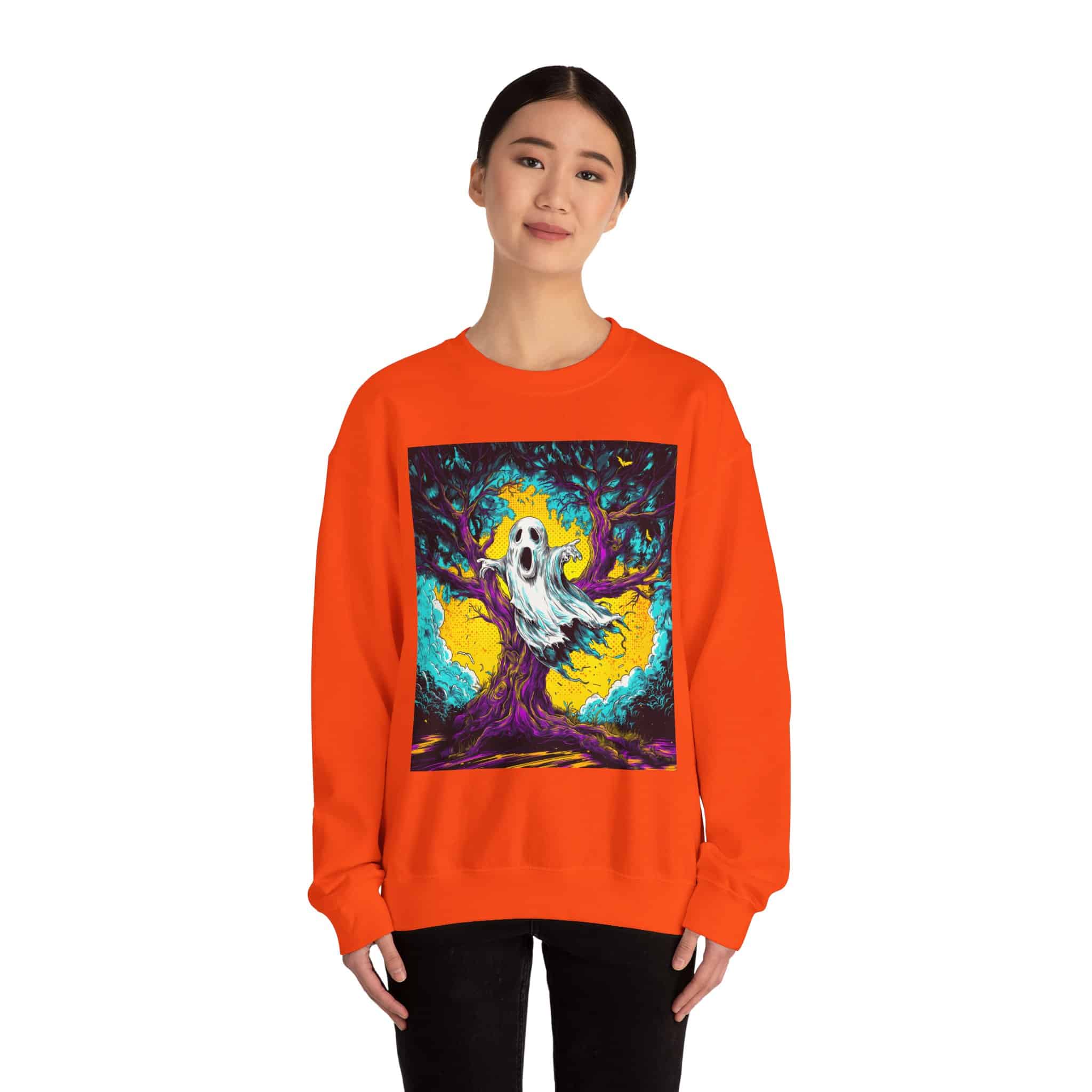 Ghost & Spooky Tree Pop 60’s Art Style Unisex Heavy Blend™ Crewneck Sweatshirt - Image 16