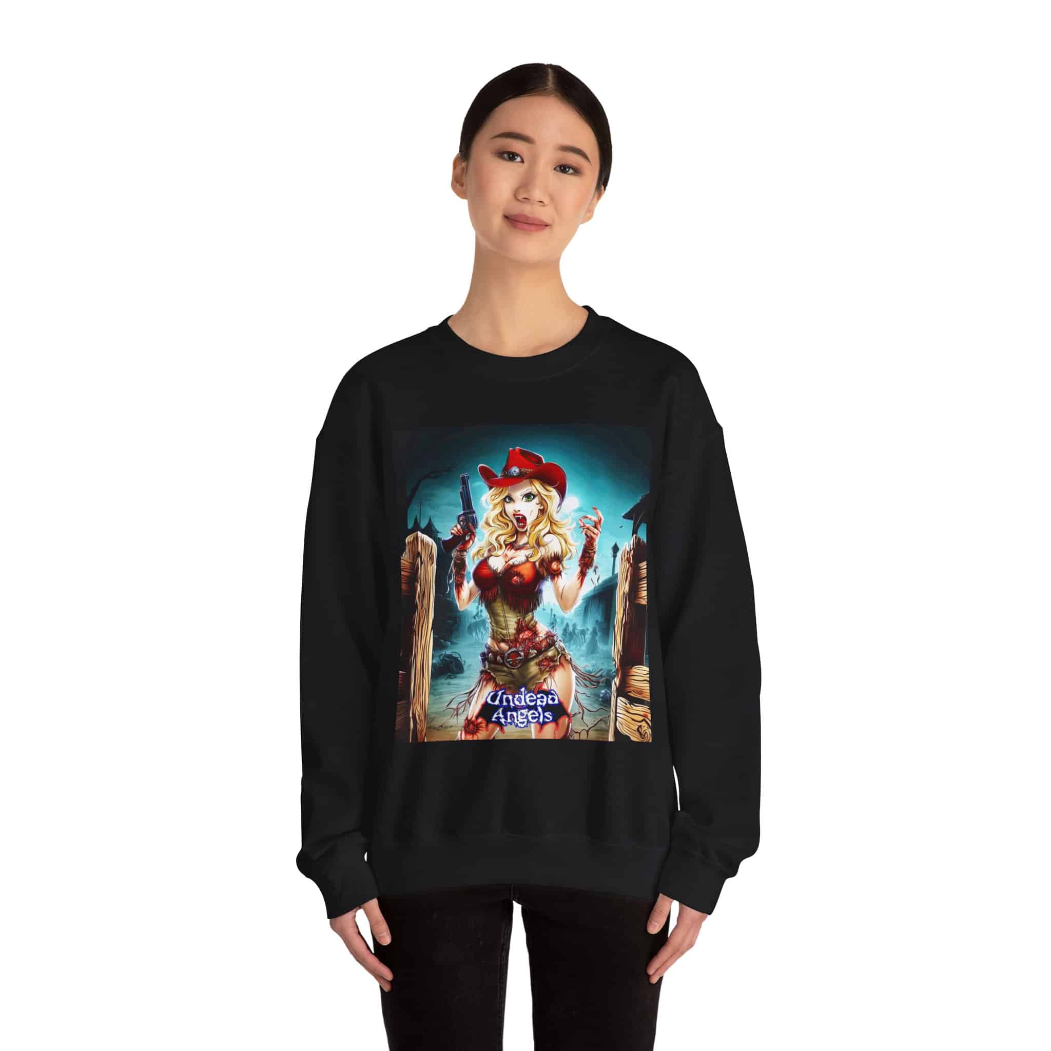 Undead Angels Zombie Cowgirl Cassidy Classic Reborn Style II Unisex Heavy Blend™ Crewneck Sweatshirt - Image 2
