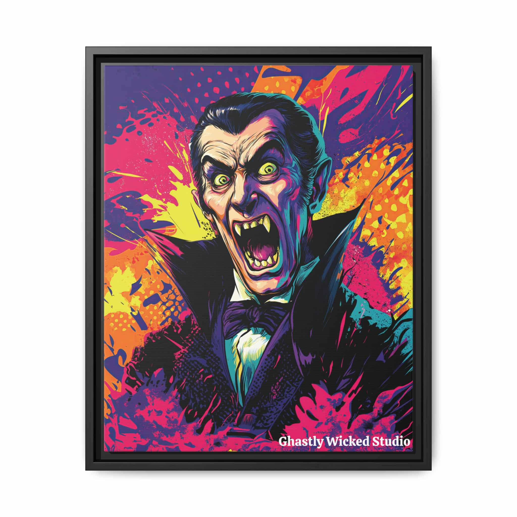 Dracula Pop 60’s Art Style Matte Canvas, Black Frame Halloween - Image 4
