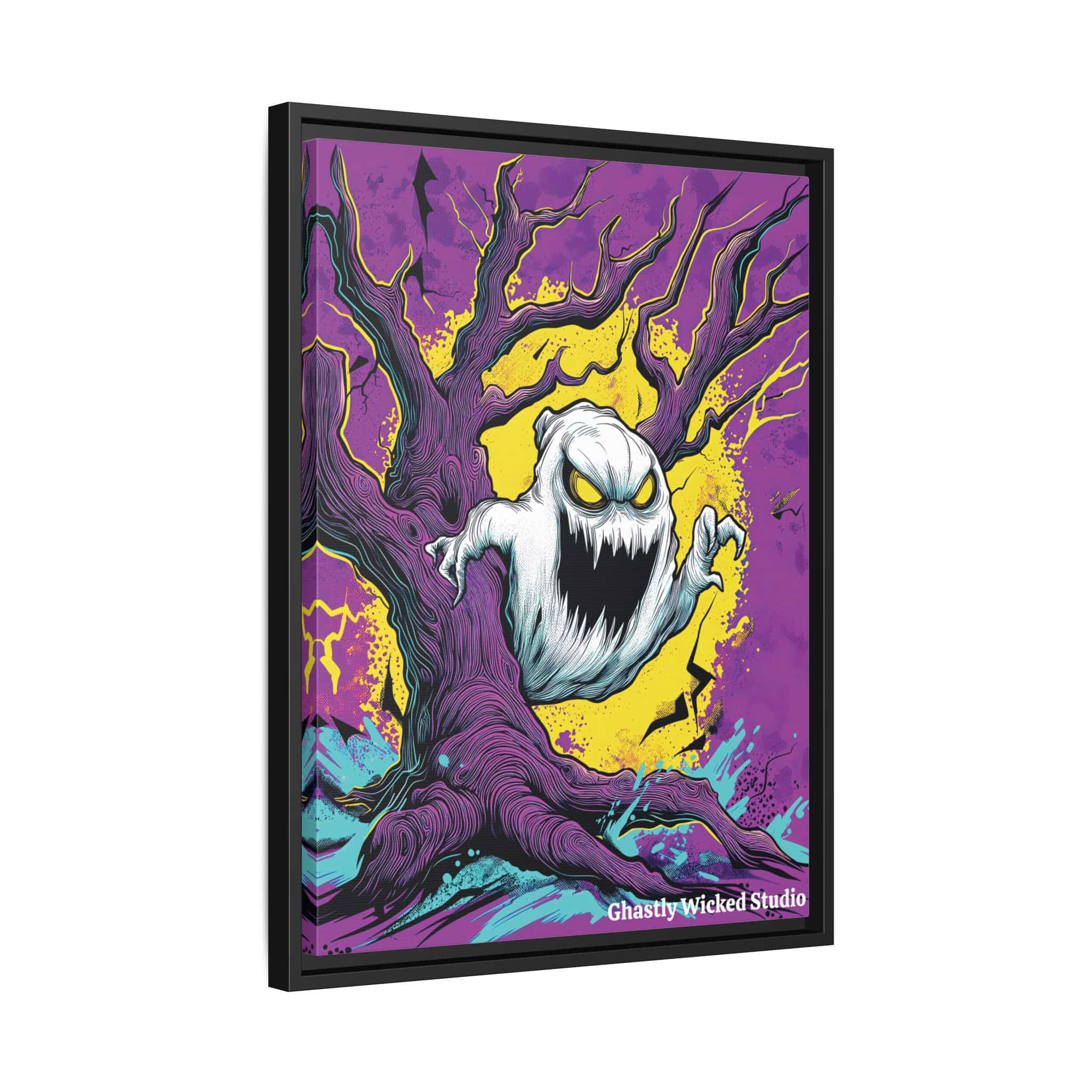 Ghost & Spooky Tree II Pop 60’s Art Style Matte Canvas, Black Frame Halloween - Image 8