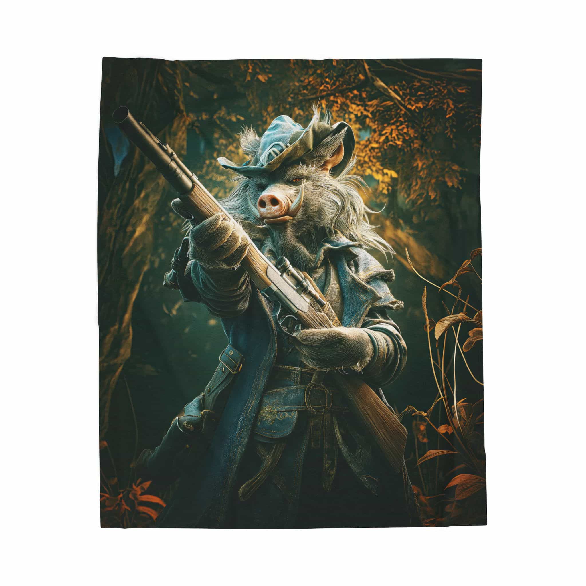 Arm The Animals: Hunter Wild Boar #AA029 Plush Blanket, Cozy Throw for Fall Decor