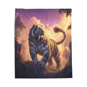 Prehistoric Smilodon aka Sabre-Tooth Tiger I Plush Blanket, Cozy Throw for Fall Decor