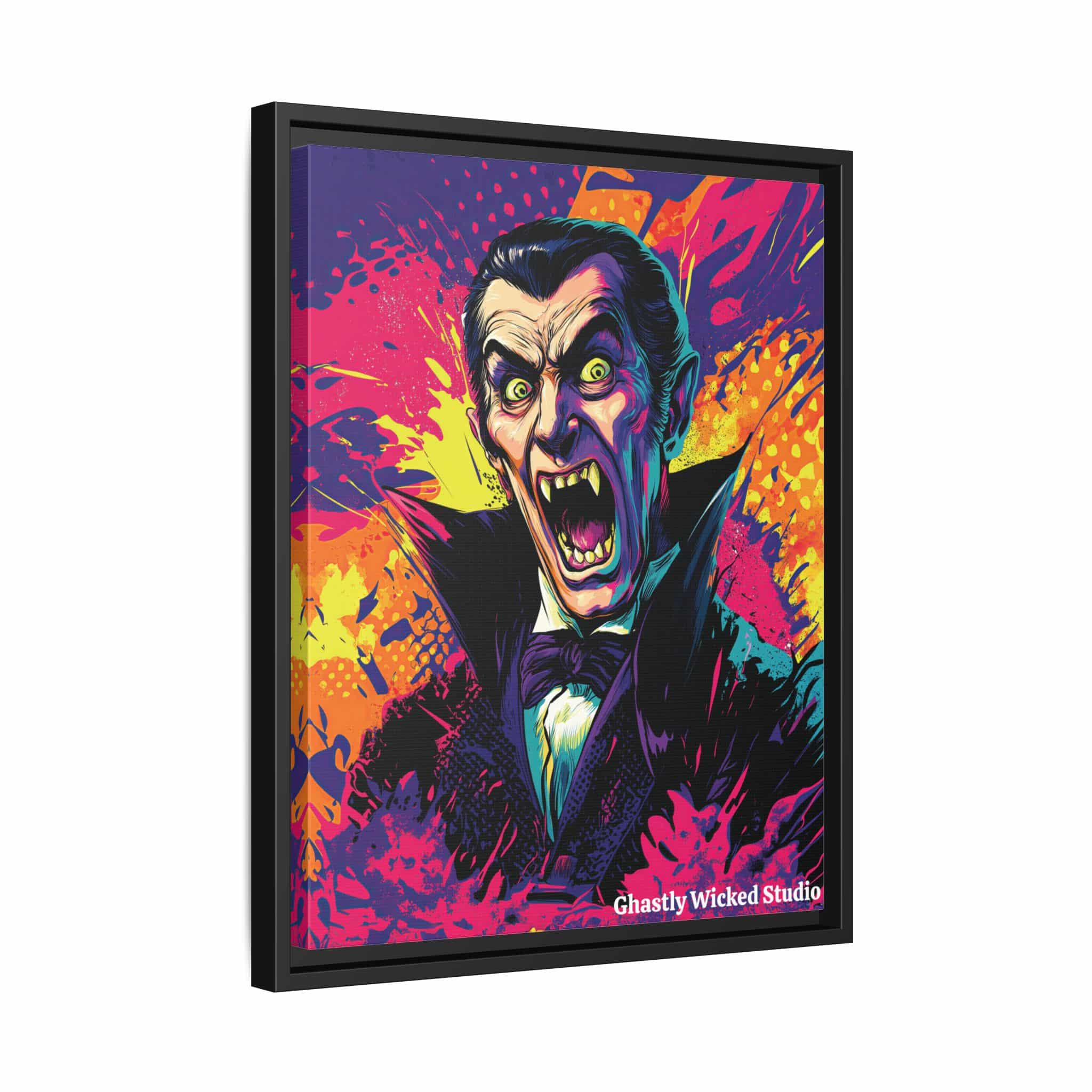 Dracula Pop 60’s Art Style Matte Canvas, Black Frame Halloween - Image 5
